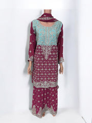 Traditional designer Sharara Salwar Kameez suit in Lehenga style by Saree Ghor Charlotte, showcasing intricate ethnic wear for women.