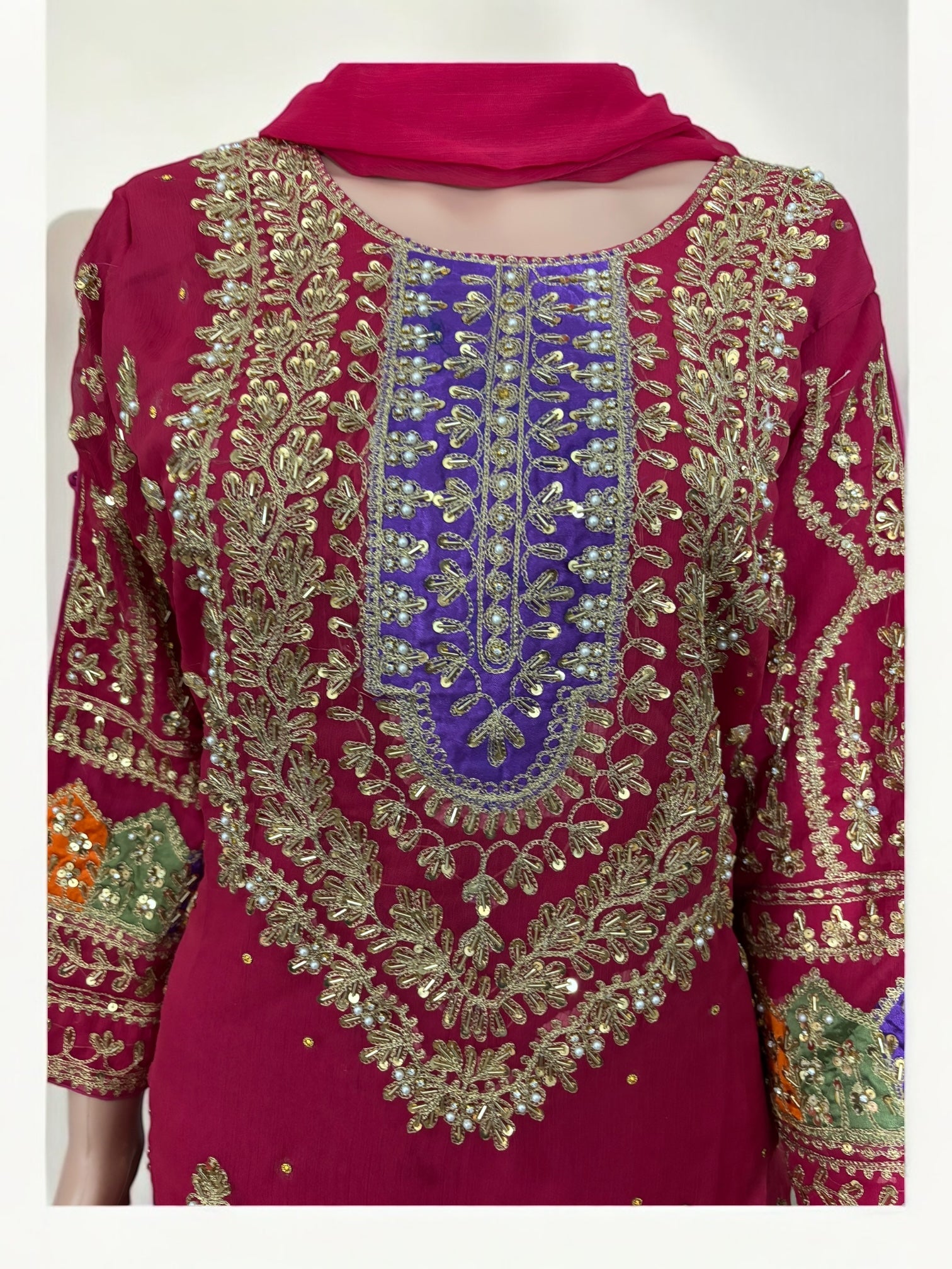 Traditional Garara Designer Salwar Kameez Suit by Saree Ghor Charlotte, women’s ethnic wear with intricate patterns and vibrant colors.