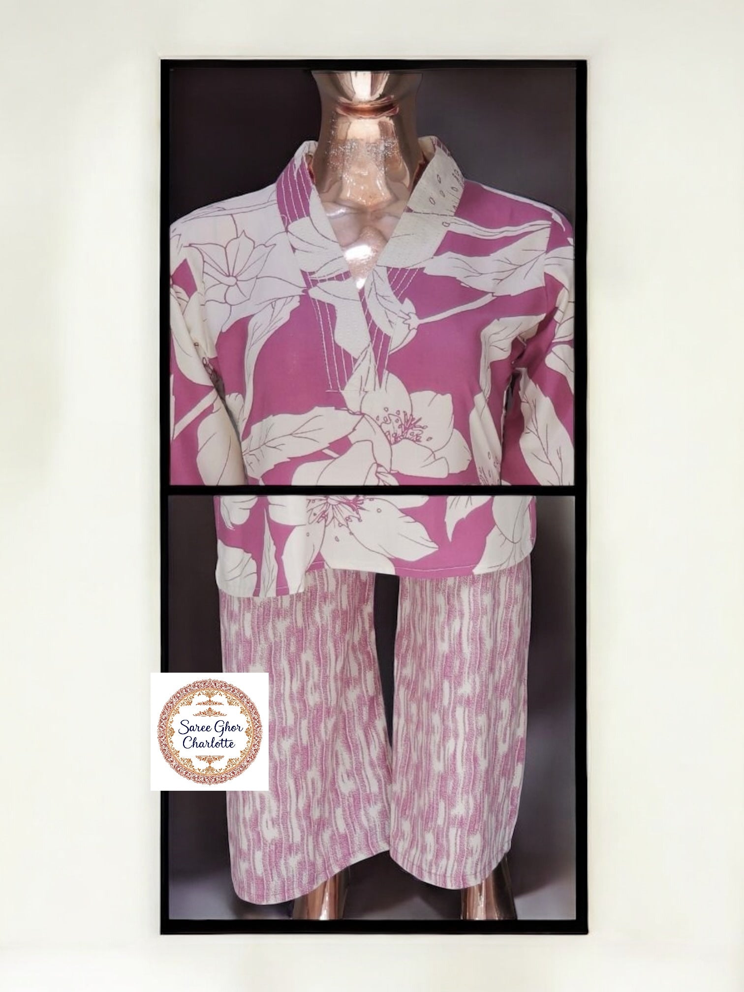 Traditional Kurti set with matching salwar for women, ethnic wear by Saree Ghor Charlotte, featuring vibrant fabric and intricate design.