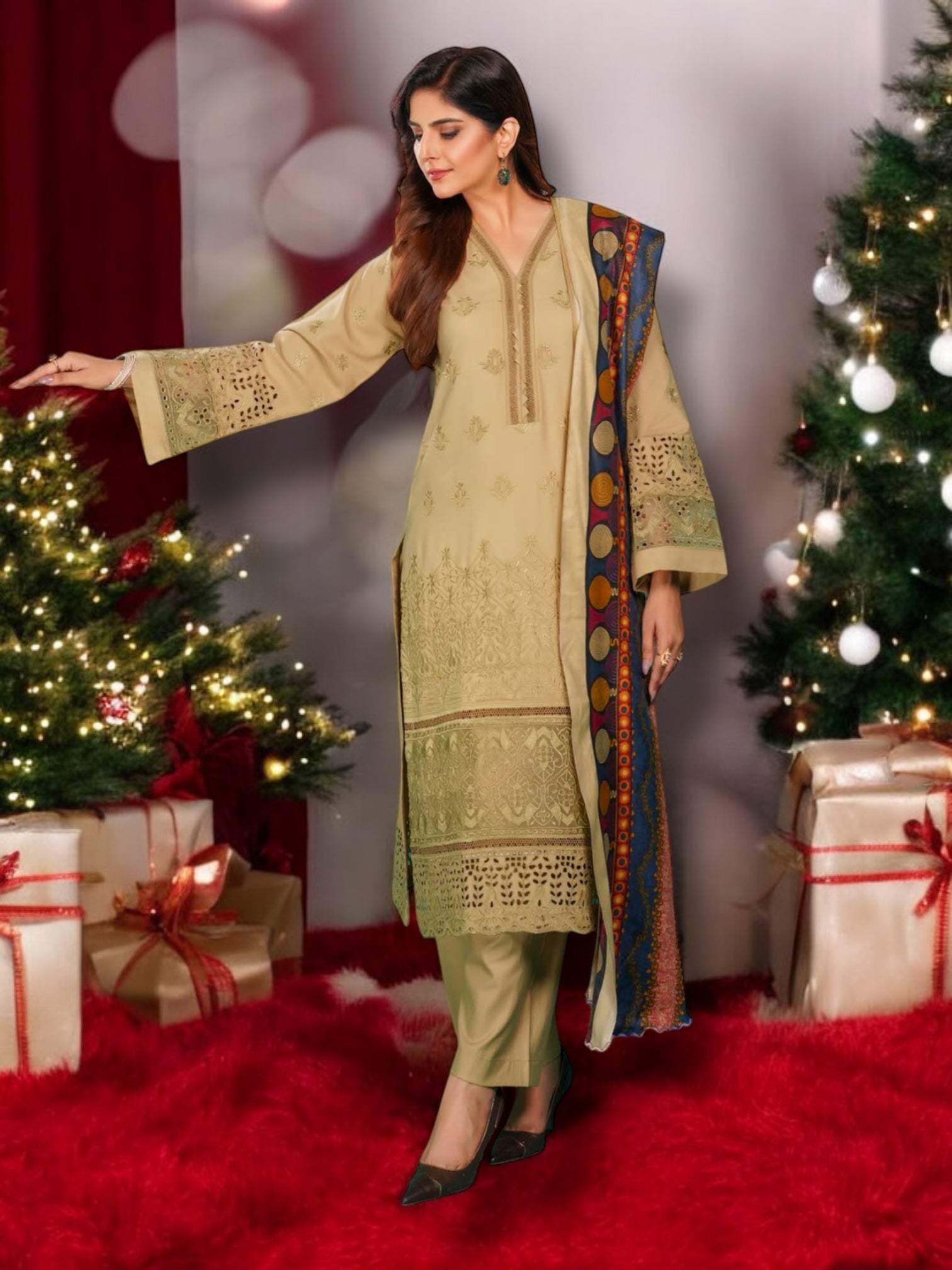 Traditional Pakistani Salwar Kameez by Saree Ghor Charlotte, elegant ethnic wear for women with intricate embroidery and vibrant colors.