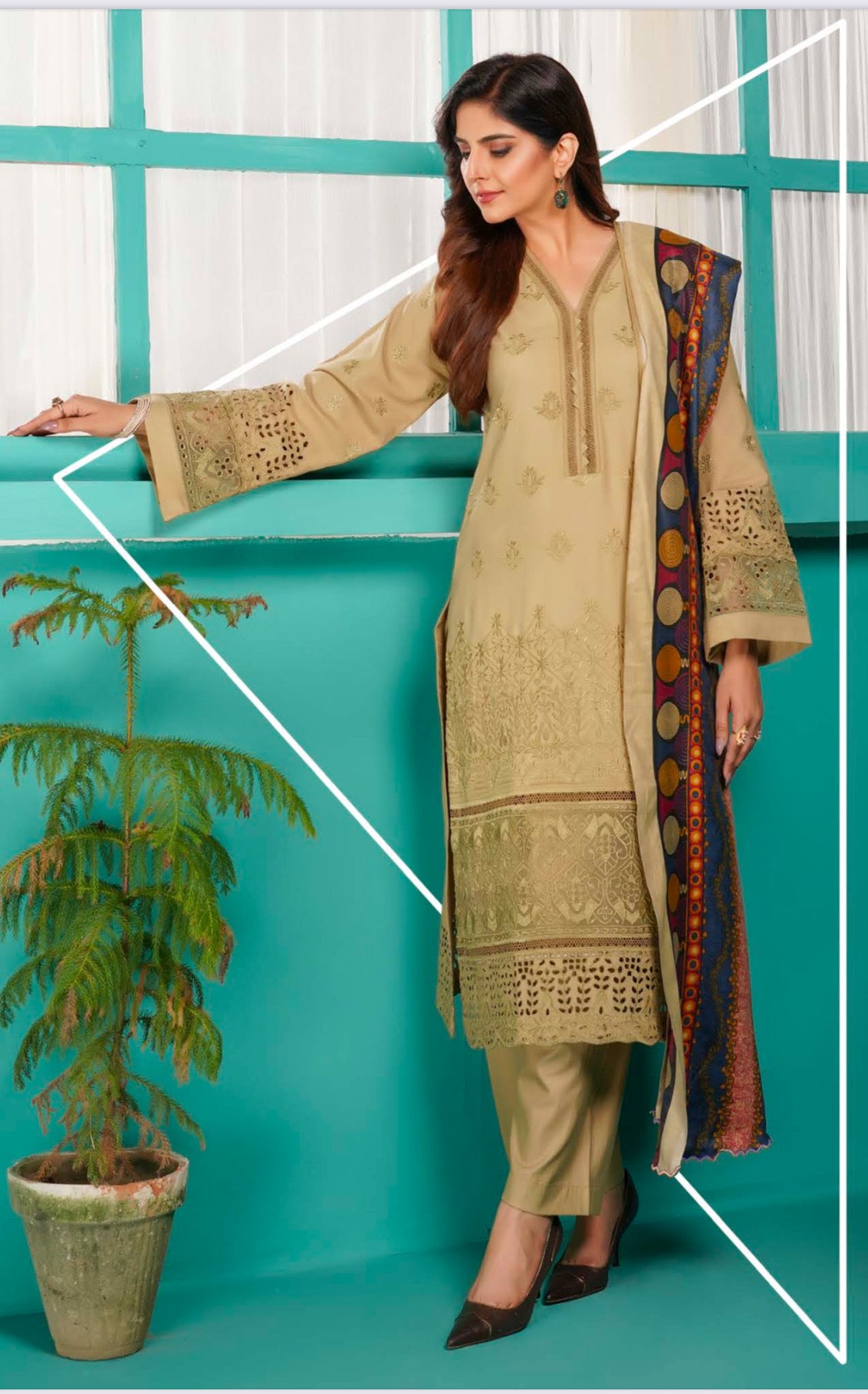 Traditional Pakistani Salwar Kameez by Saree Ghor Charlotte, featuring intricate embroidery and vibrant ethnic wear for women.