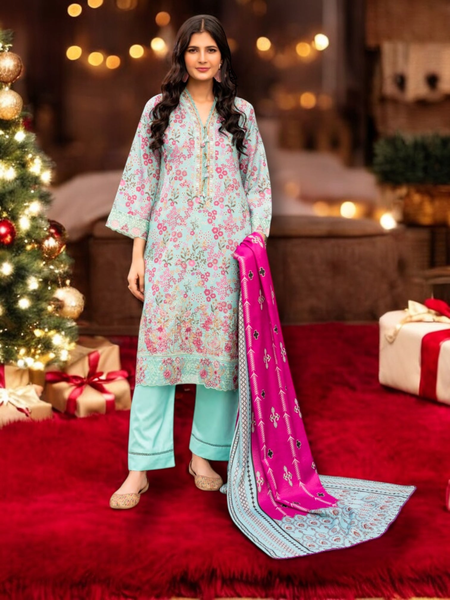 Traditional Pakistani Salwar Kameez for women by Saree Ghor Charlotte, featuring intricate embroidery and vibrant ethnic fabric.