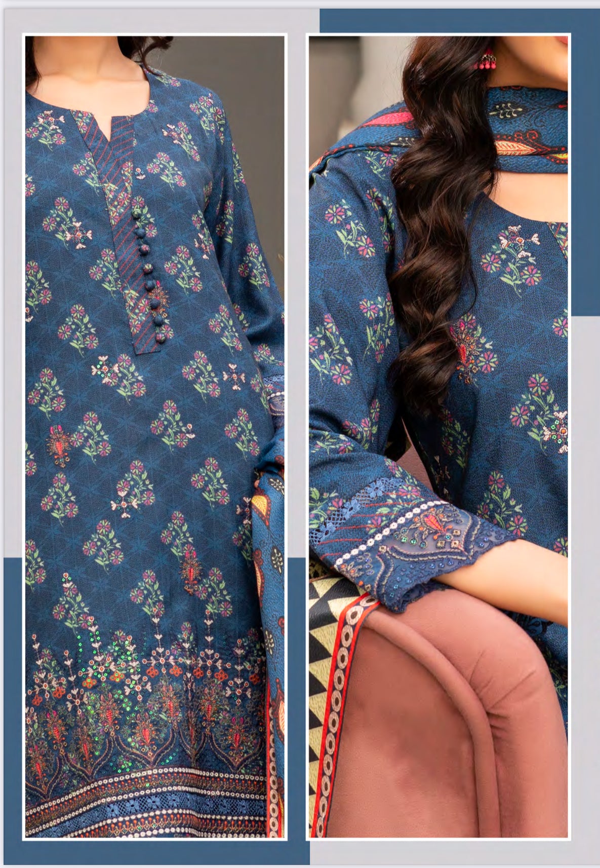 Traditional Pakistani Salwar Kameez by Saree Ghor Charlotte, ethnic women’s wear with vibrant fabric and intricate embroidery.
