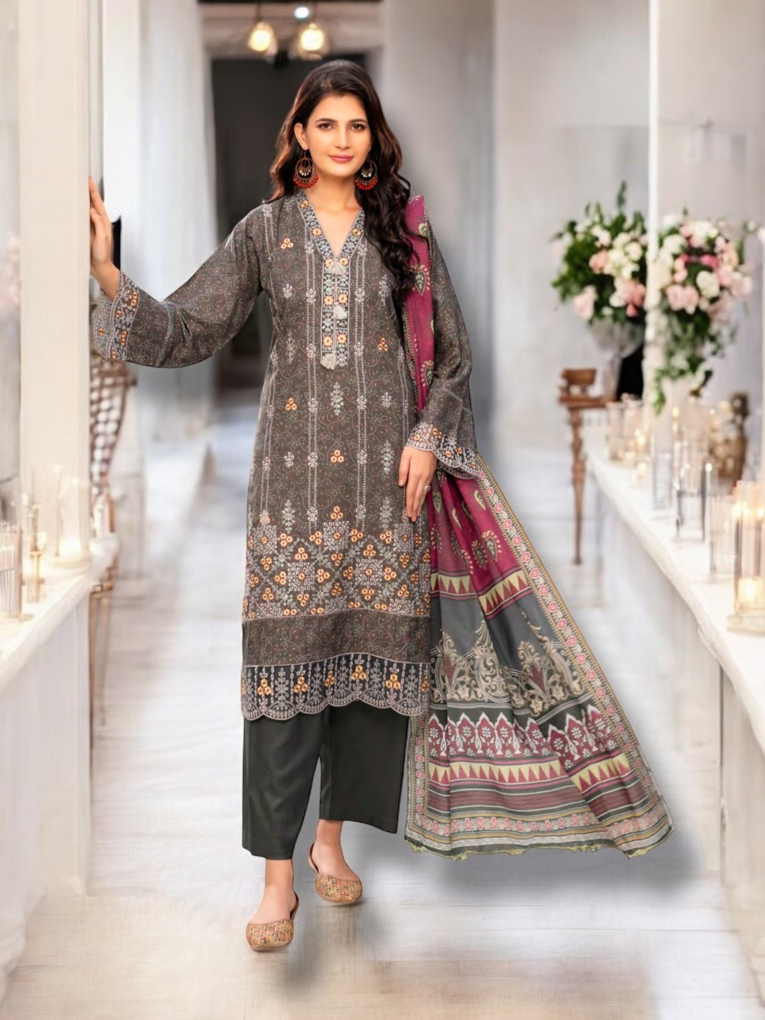 Traditional Pakistani Salwar Kameez by Saree Ghor Charlotte, elegant ethnic wear with intricate embroidery for women.