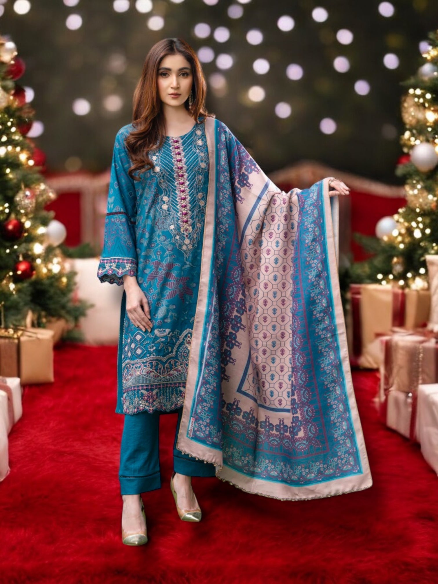 Traditional Pakistani Salwar Kameez by Saree Ghor Charlotte, featuring intricate embroidery and vibrant ethnic wear for women.