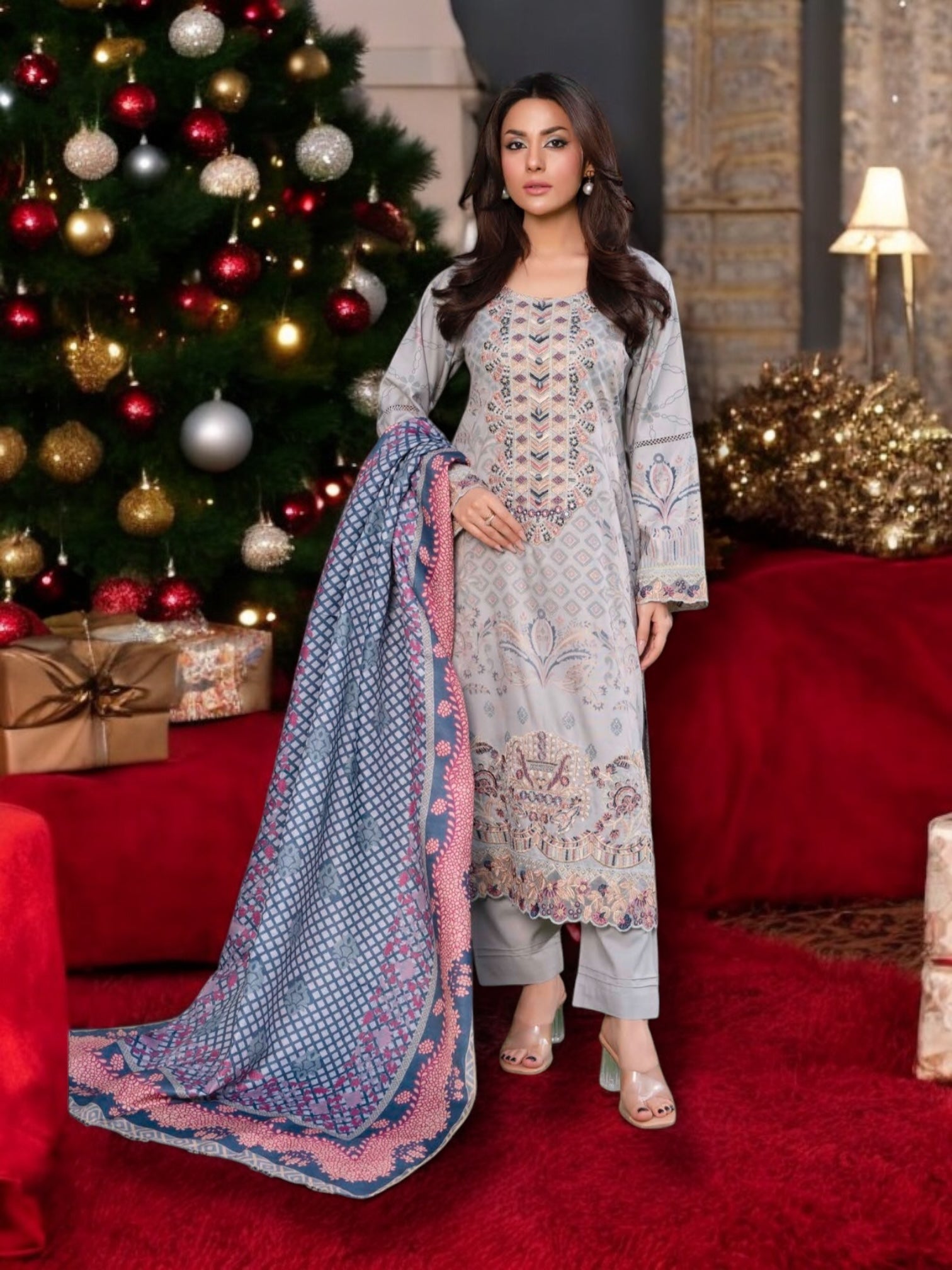 Traditional Pakistani Salwar Kameez by Saree Ghor Charlotte featuring vibrant ethnic wear and intricate embroidery for women.