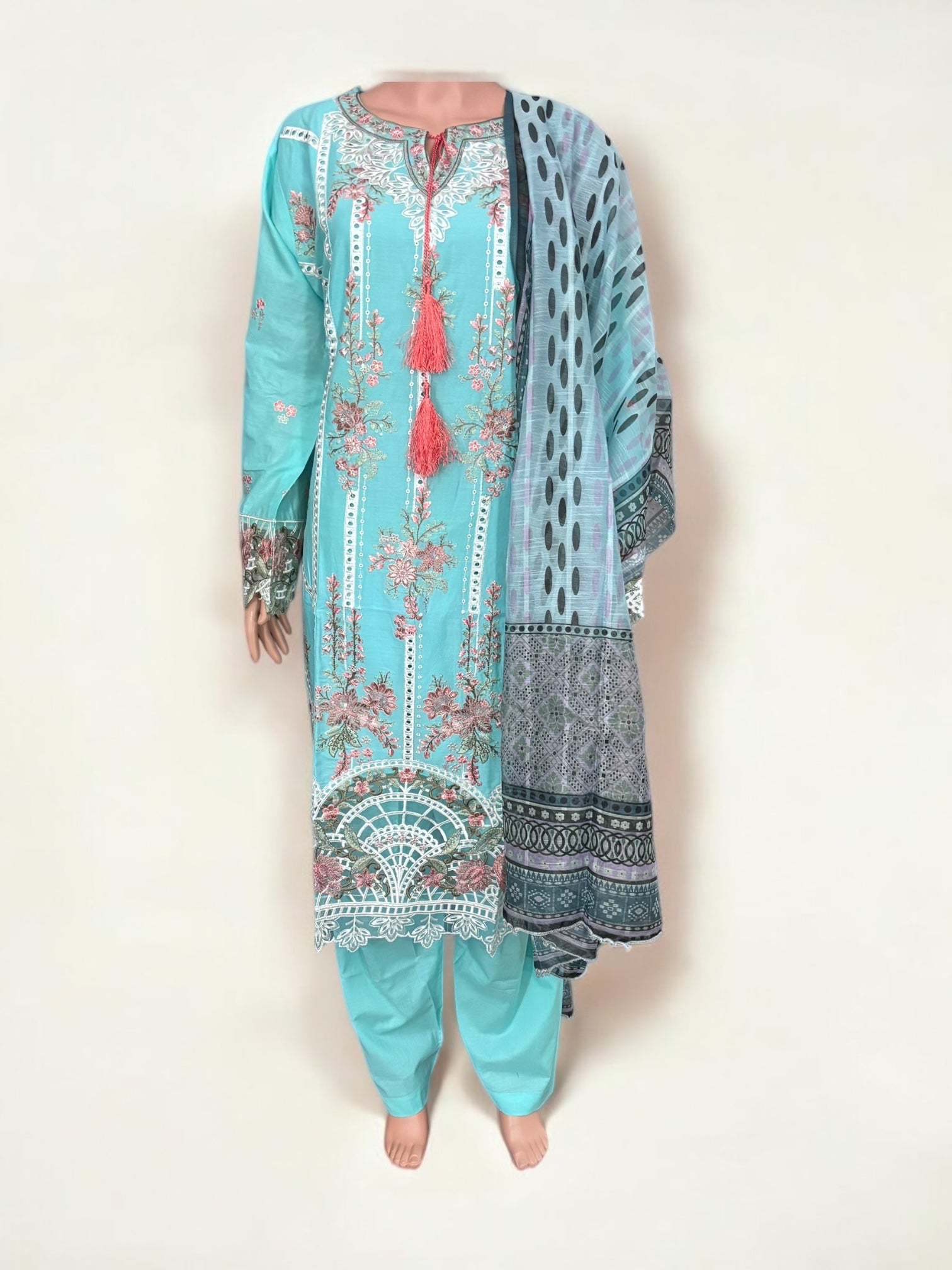 Traditional Pakistani Salwar Kameez by Saree Ghor Charlotte, featuring vibrant ethnic wear for women with intricate embroidery.
