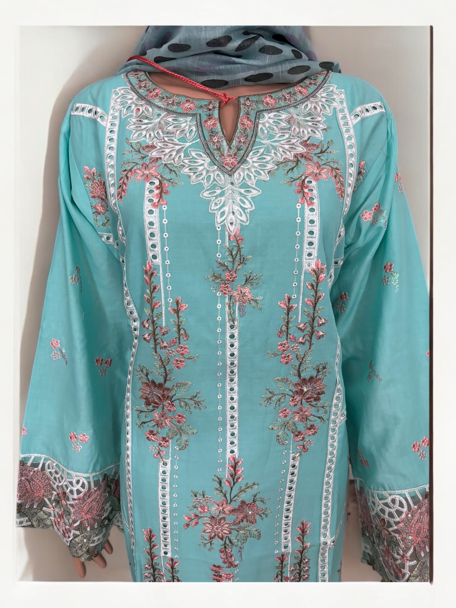 Traditional Pakistani Salwar Kameez by Saree Ghor Charlotte, ethnic wear for women with intricate embroidery and vibrant fabric.