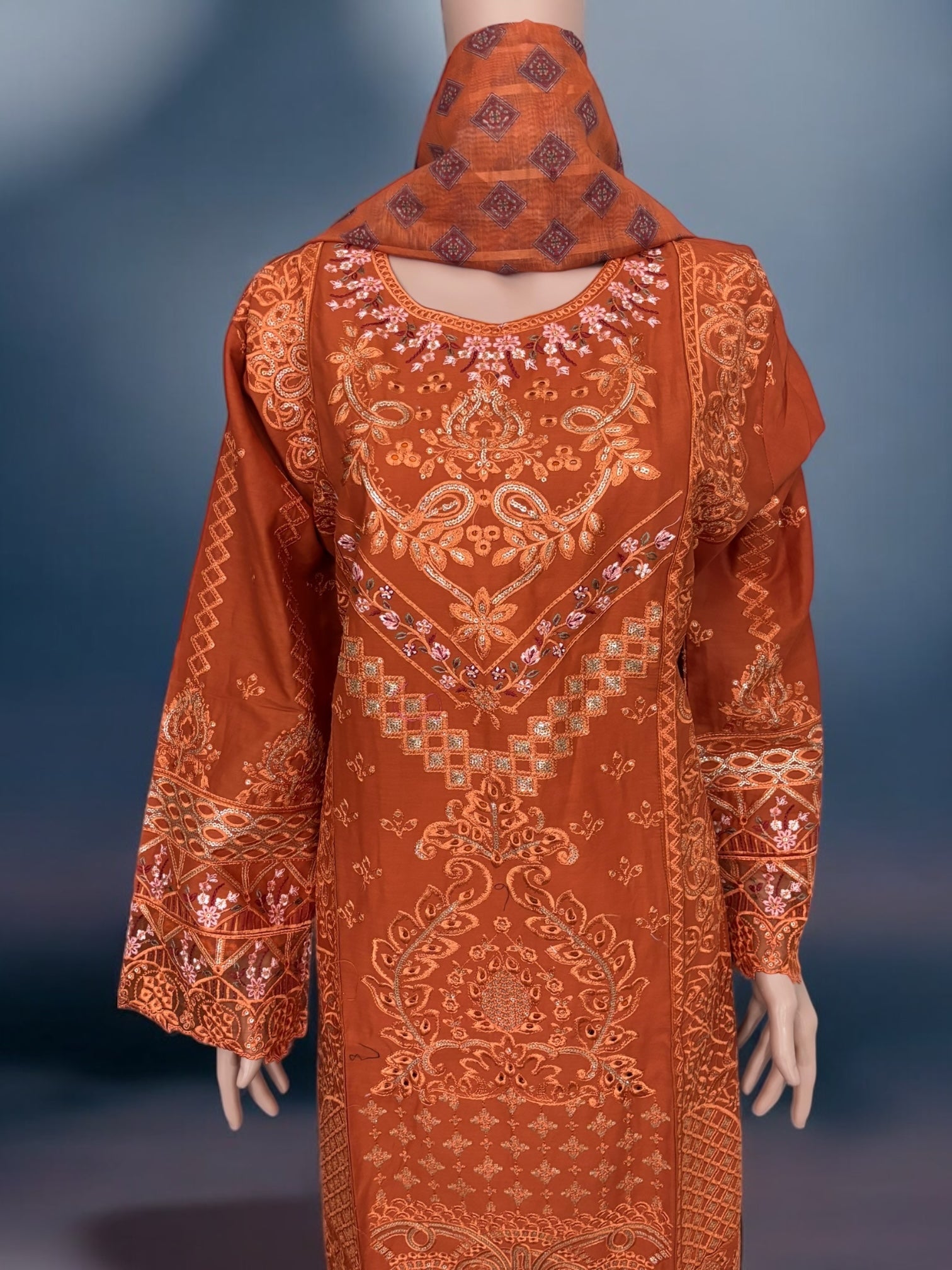 Traditional Pakistani Salwar Kameez by Saree Ghor Charlotte, featuring intricate ethnic embroidery and vibrant fabric for women.