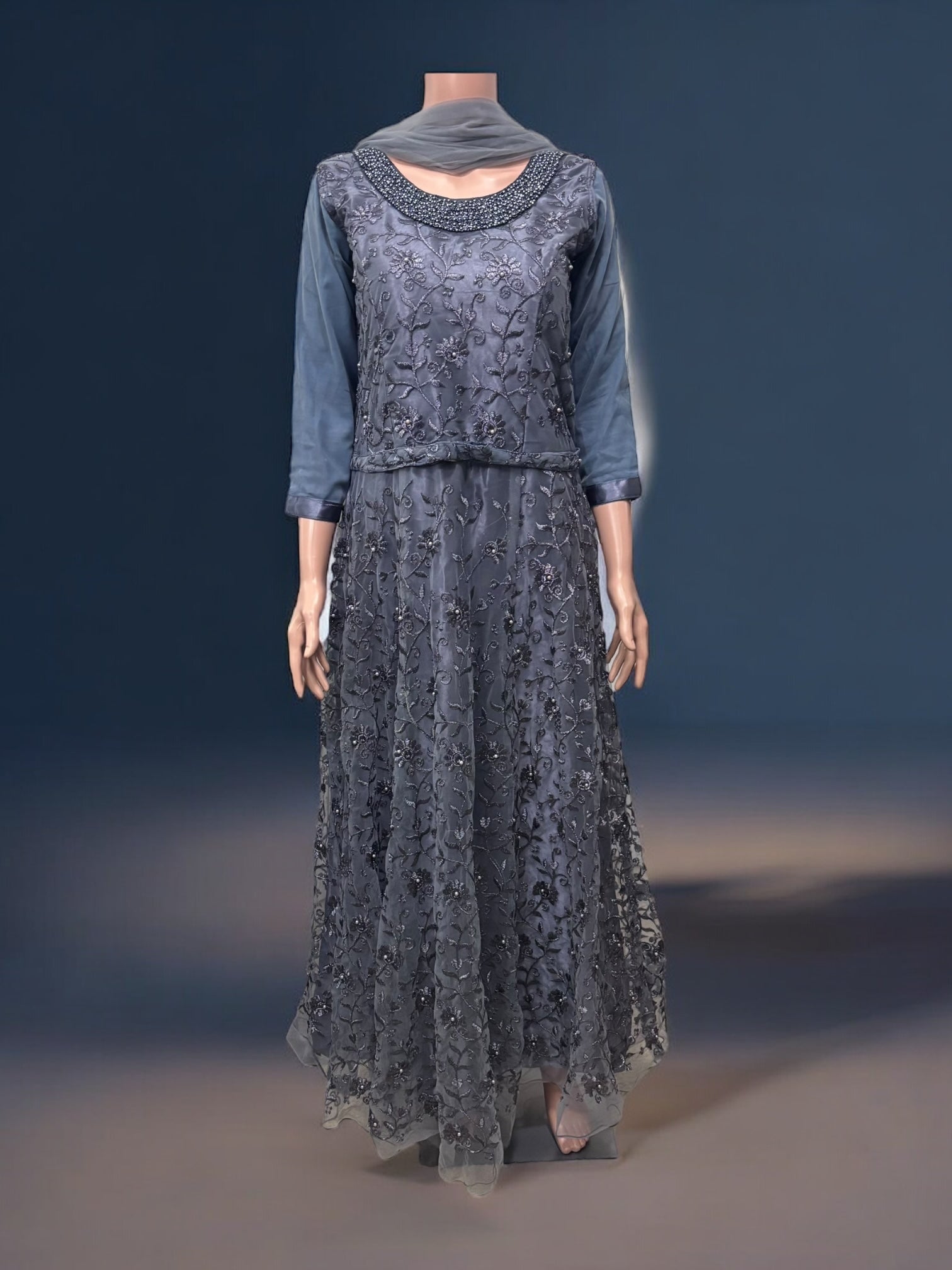 Traditional party wear gown by Saree Ghor Charlotte, ethnic salwar kameez for women, elegant cultural attire for celebrations.