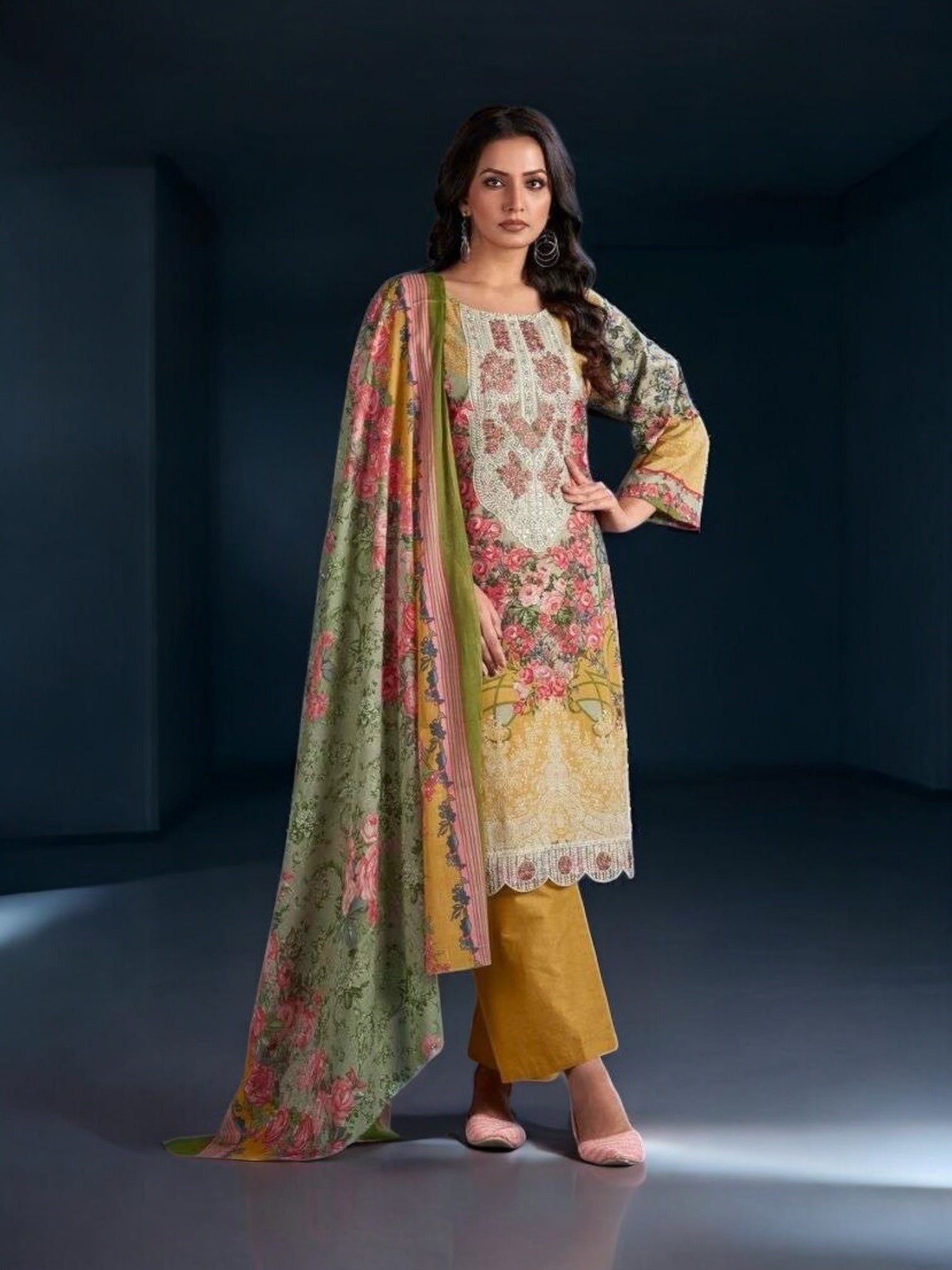 Traditional Salwar Kameez set by Saree Ghor Charlotte, ethnic wear for women featuring intricate patterns and vibrant colors.