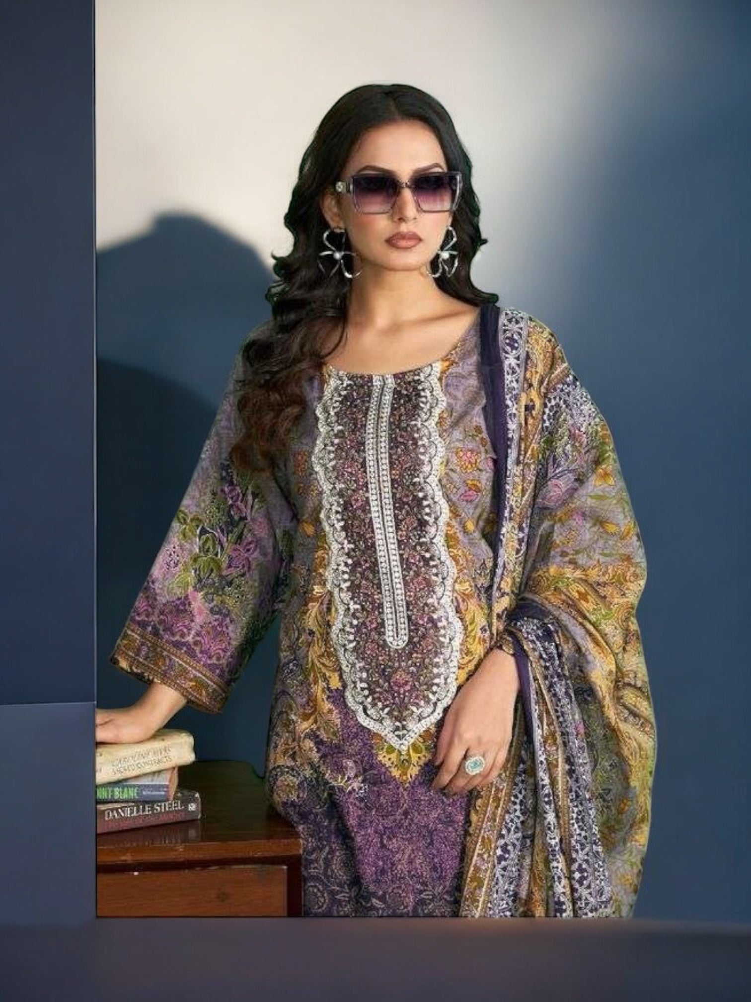 Traditional Saree Ghor Charlotte Salwar Kameez set for women, featuring ethnic wear with intricate patterns and vibrant colors.