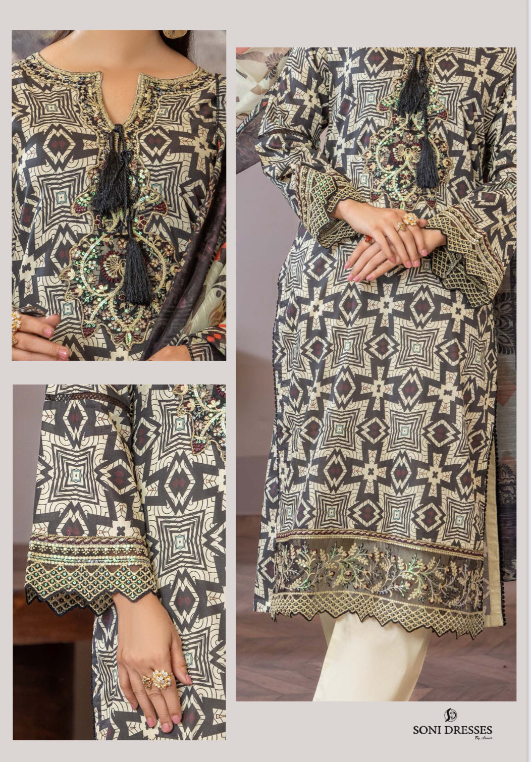 Pakistani Salwar Kameez set by Saree Ghor Charlotte featuring traditional ethnic wear for women with intricate embroidery and vibrant colors.