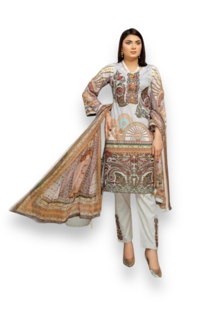 Traditional Soni Brand Pakistani salwar kameez for women, featuring intricate embroidery and vibrant ethnic wear details.