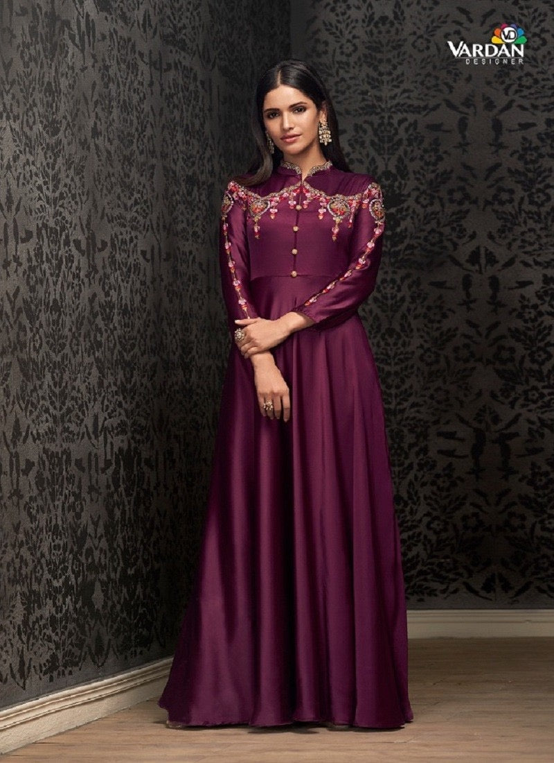 Wine color georgette salwar kameez with embroidery, traditional designer gown for women by Saree Ghor Charlotte.