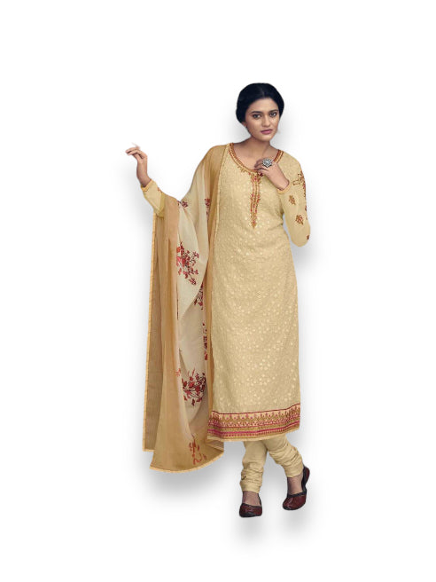 Cream Patola traditional faux georgette embroidered Salwar Kameez by Saree Ghor Charlotte, elegant ethnic wear for women.