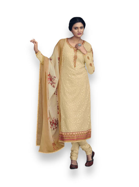 Cream Patola traditional faux georgette embroidered salwar kameez for women, ethnic wear by Saree Ghor Charlotte