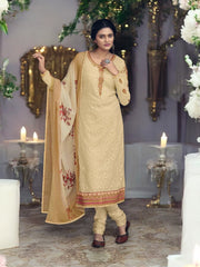 Cream Patola embroidered faux georgette salwar kameez for women, traditional cultural wear with intricate embroidery.