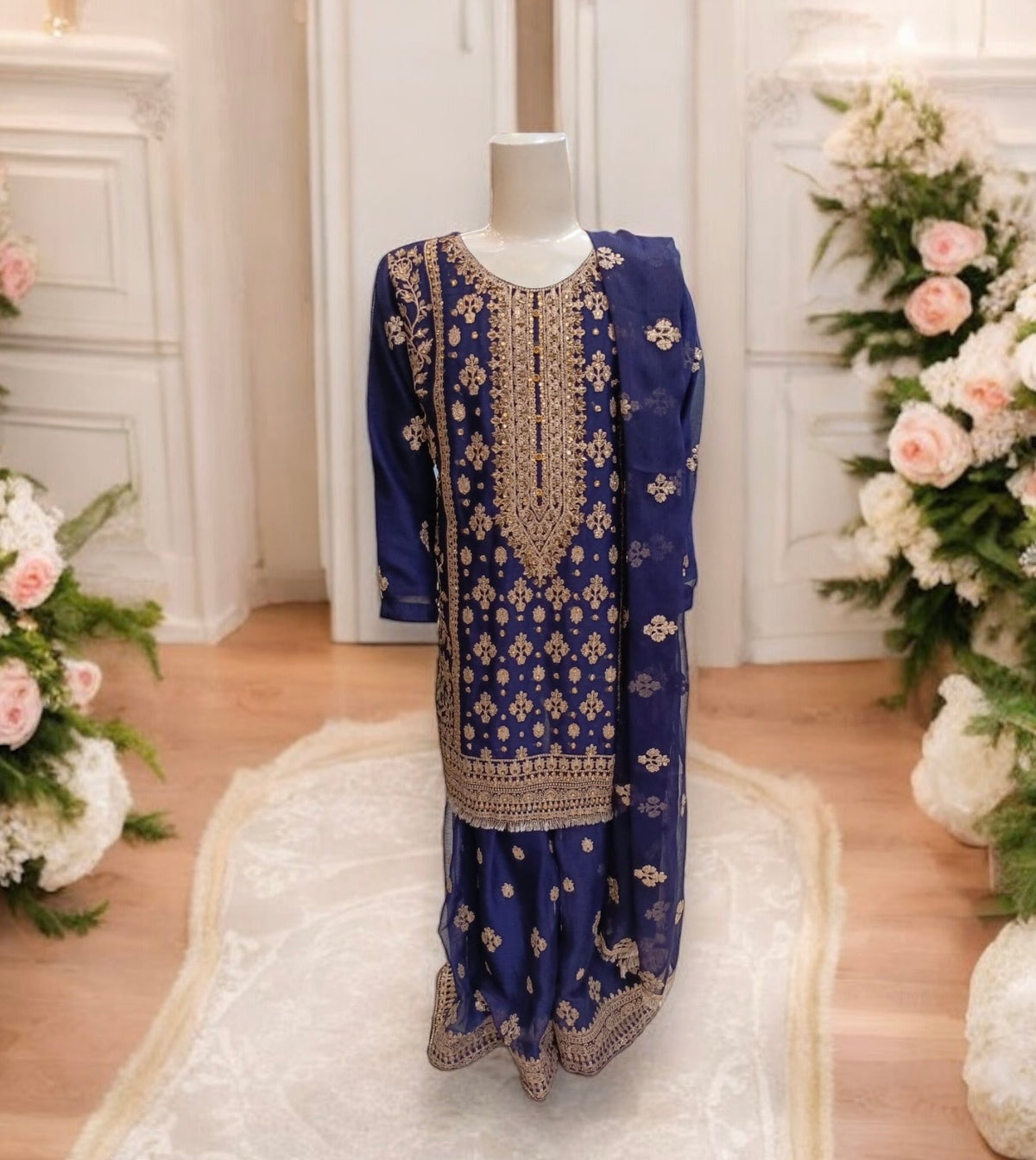 Girls traditional designer Salwar Kameez suit in vibrant ethnic fabric, showcasing intricate embroidery and classic style by Saree Ghor Charlotte.
