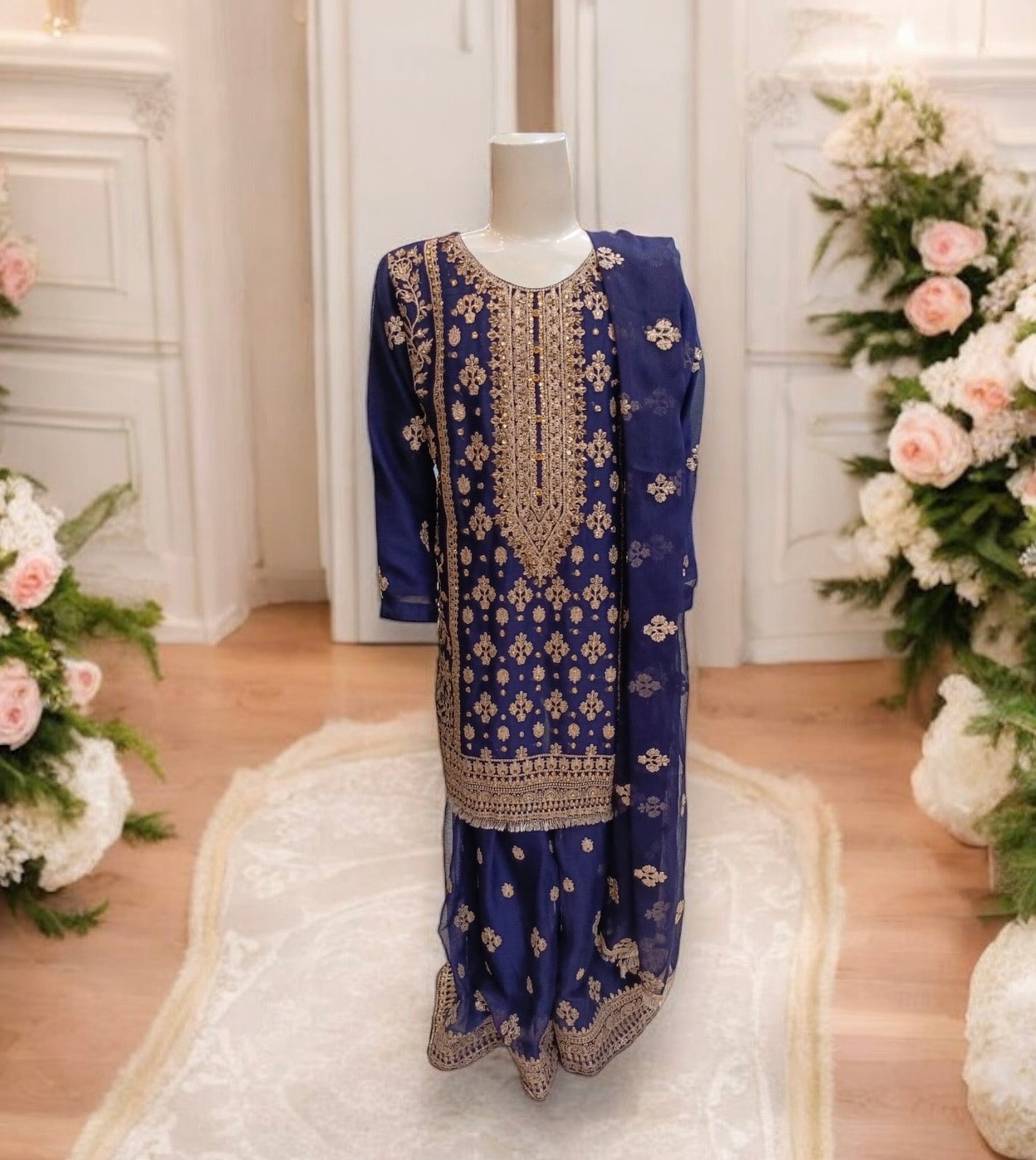 Girls traditional designer Salwar Kameez suit by Saree Ghor Charlotte, showcasing colorful ethnic wear with intricate patterns.