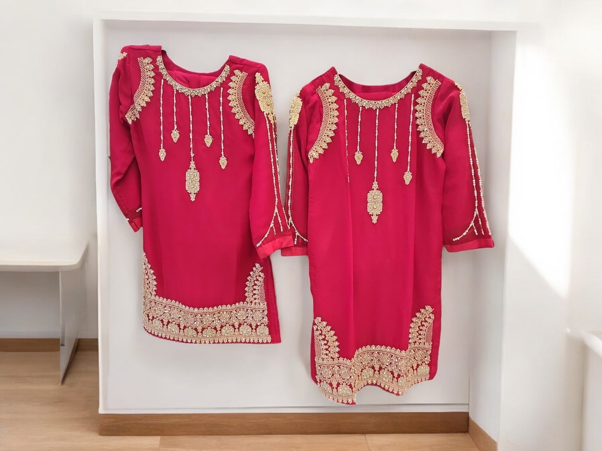 Girls traditional designer Salwar Kameez suit by Saree Ghor Charlotte, featuring vibrant ethnic wear with intricate patterns.