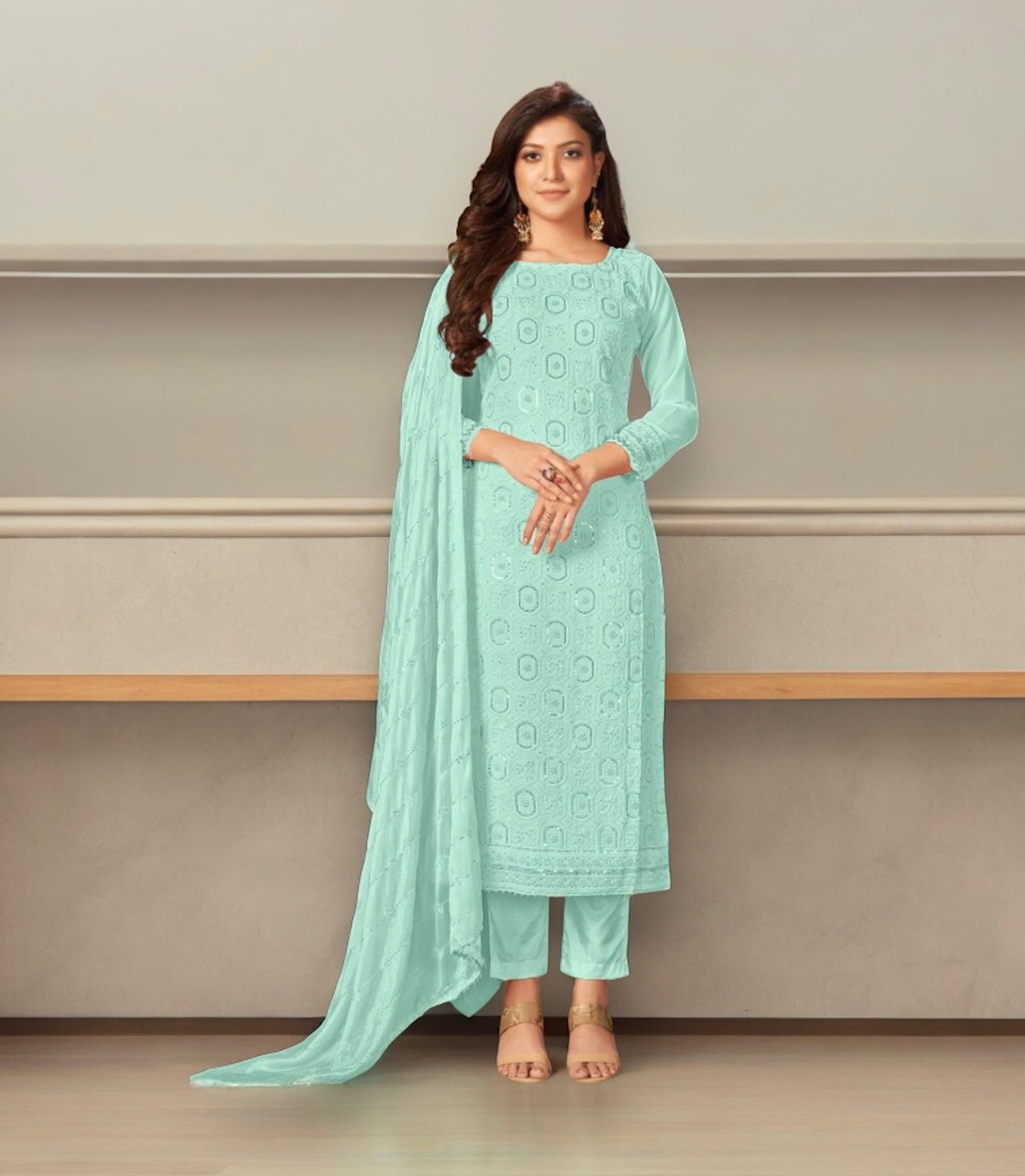 Traditional blue designer Salwar Kameez for women by Saree Ghor Charlotte, showcasing intricate ethnic wear for special occasions.