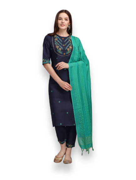 Traditional cotton printed Salwar Kameez suit by Saree Ghor Charlotte, featuring vibrant ethnic design and comfortable fit for women.