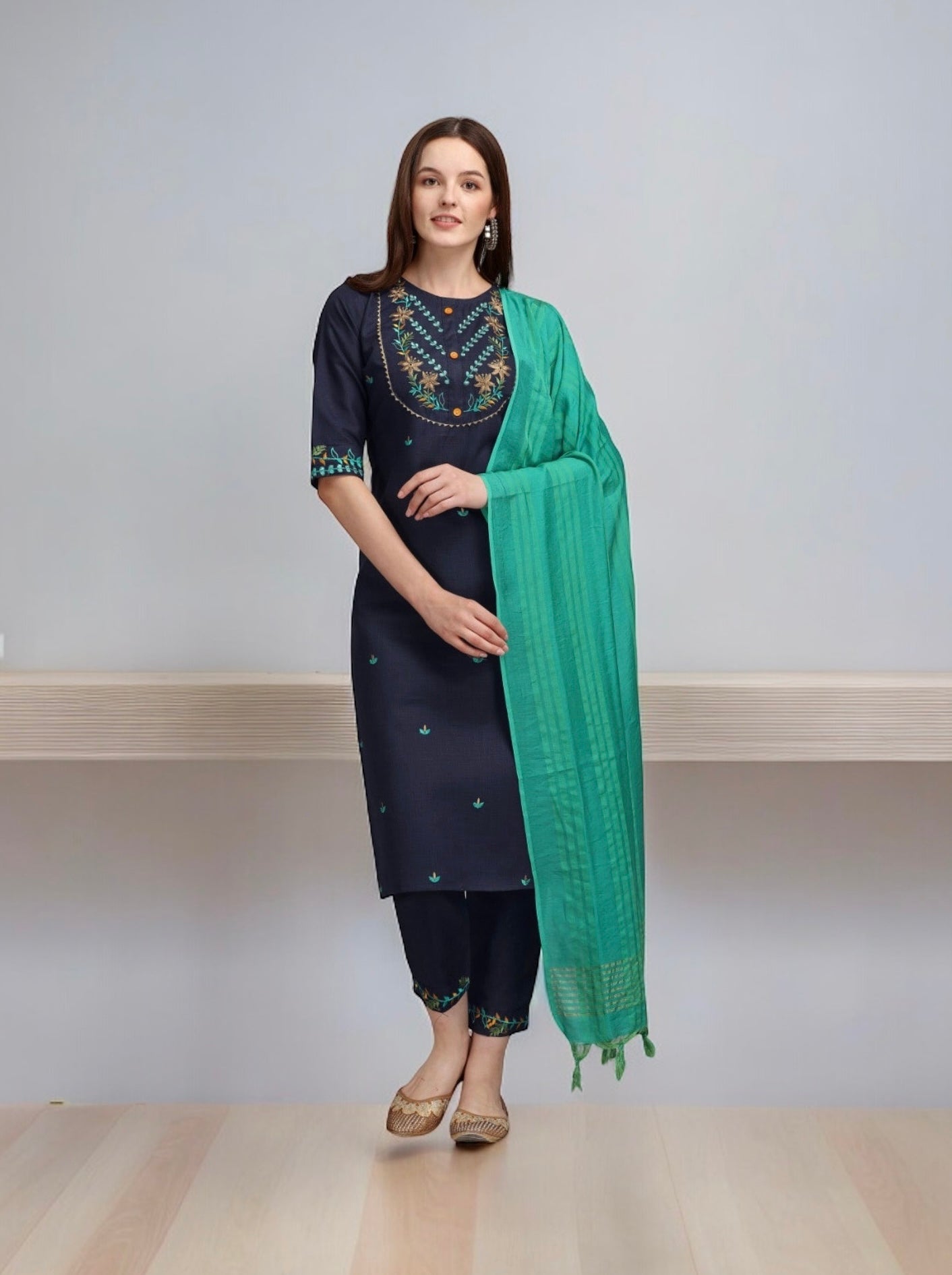 Traditional cotton printed Salwar Kameez suit by Saree Ghor Charlotte featuring intricate ethnic design for women.