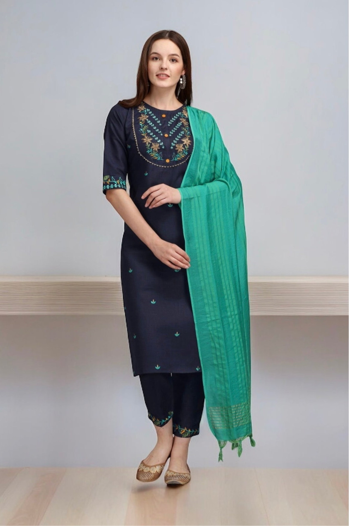 Traditional cotton printed Salwar Kameez suit for women by Saree Ghor Charlotte, featuring vibrant ethnic design and comfortable fit.