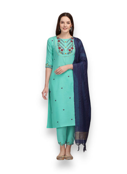 Traditional cotton printed Salwar Kameez by Saree Ghor Charlotte, featuring intricate ethnic design for women's cultural wear.