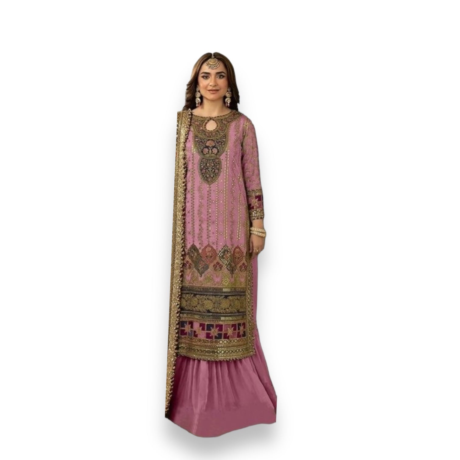 Traditional designer Gharara Salwar Kameez suit for women by Saree Ghor Charlotte, featuring intricate ethnic embroidery.
