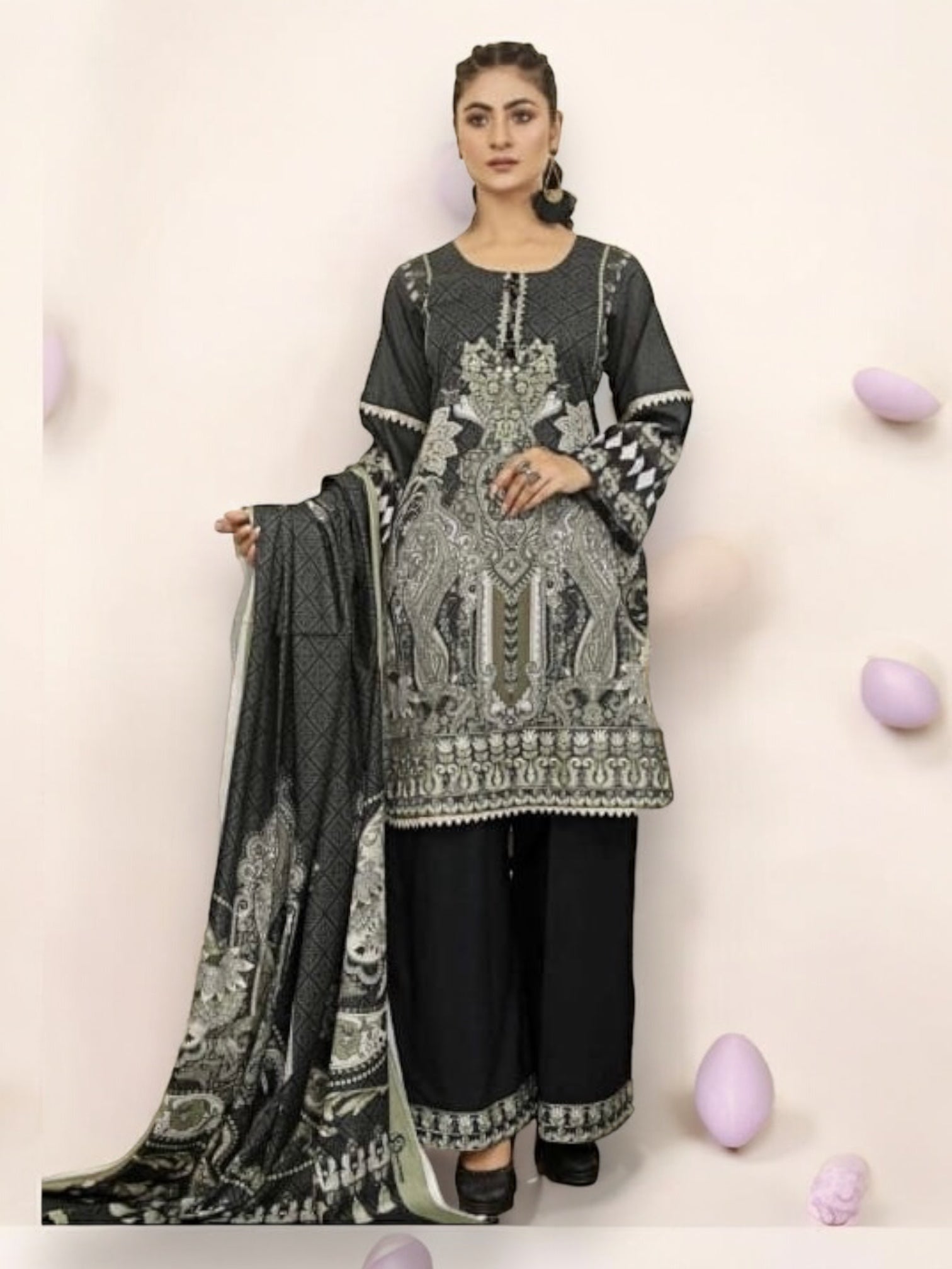 Traditional embroidered Haya designer Pakistani salwar kameez for women, showcasing intricate embroidery and ethnic wear details.