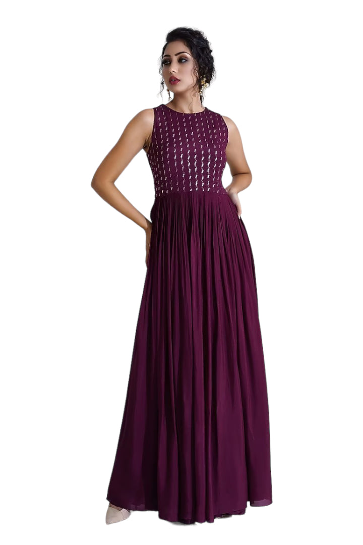 Traditional Georgette party wear gown by Saree Ghor Charlotte, elegant ethnic salwar kameez for women, detailed fabric and design.