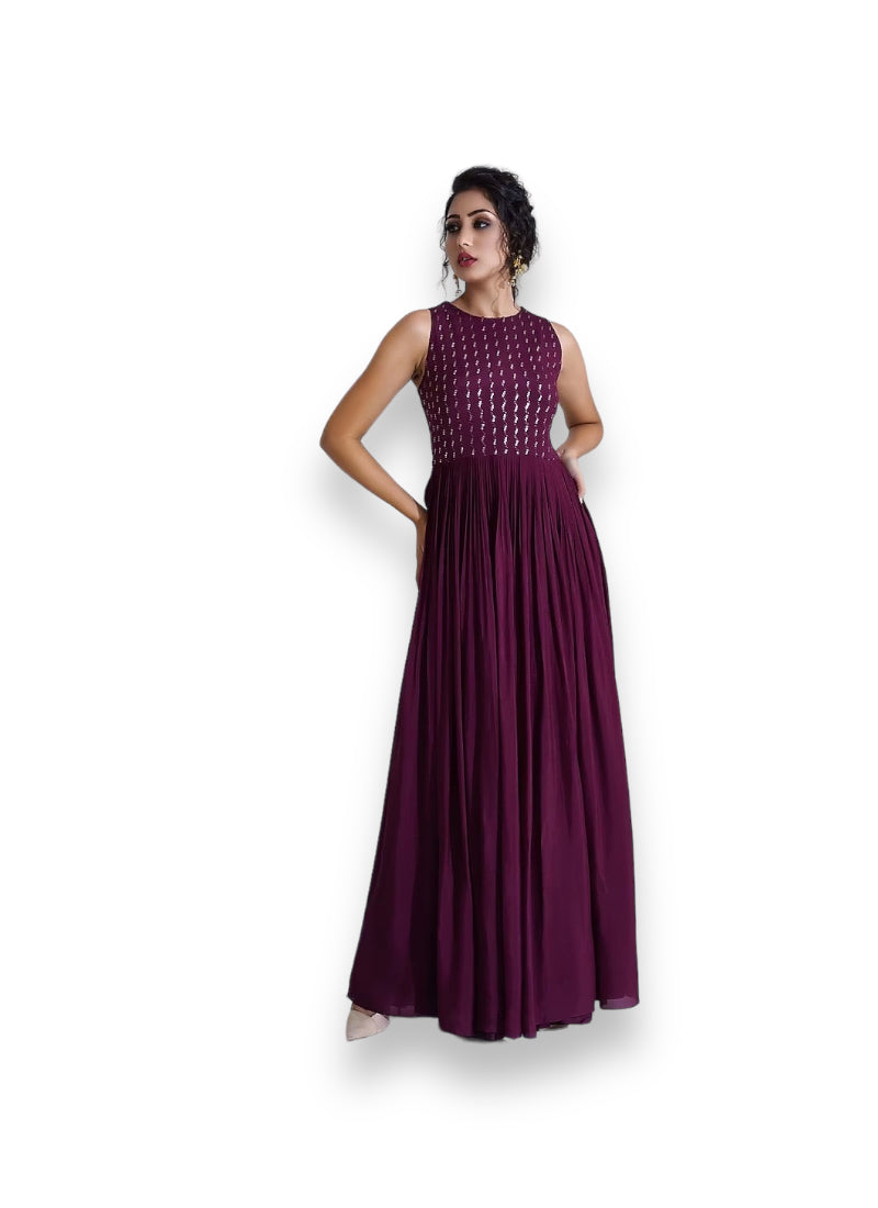 Traditional Georgette party wear gown by Saree Ghor Charlotte, featuring elegant ethnic style for women's cultural celebrations.
