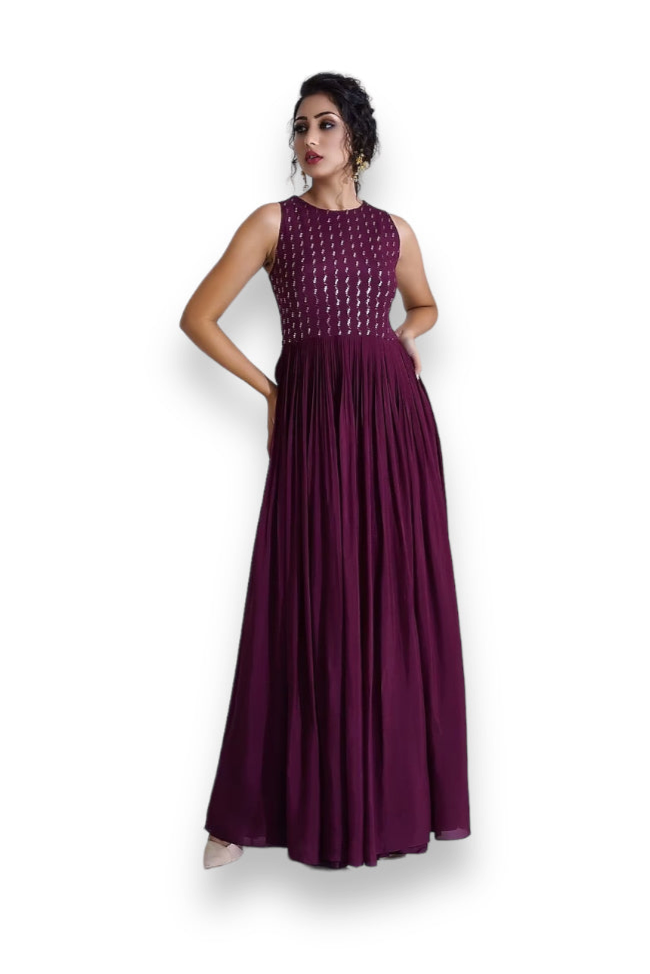 Traditional Georgette party wear gown by Saree Ghor Charlotte, featuring elegant ethnic salwar kameez for women.