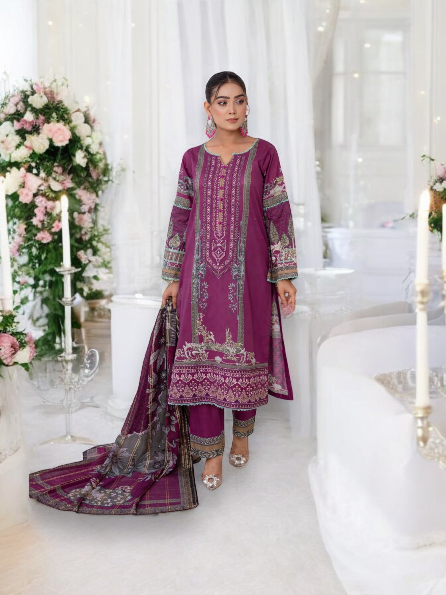 Traditional Pakistani Salwar Kameez suit by Saree Ghor Charlotte featuring intricate embroidery, ethnic wear for women.