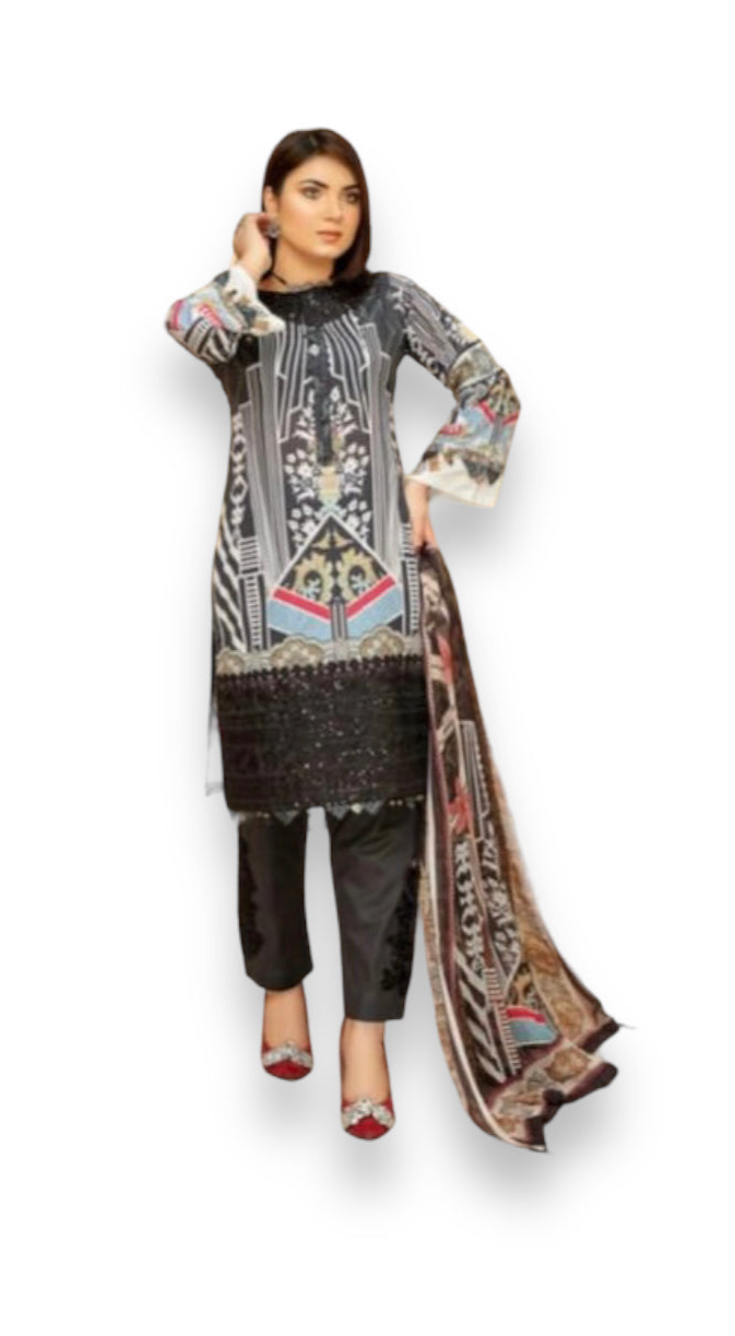 Traditional Soni Brand Pakistani Salwar Kameez for women, featuring intricate ethnic embroidery and vibrant cultural design.