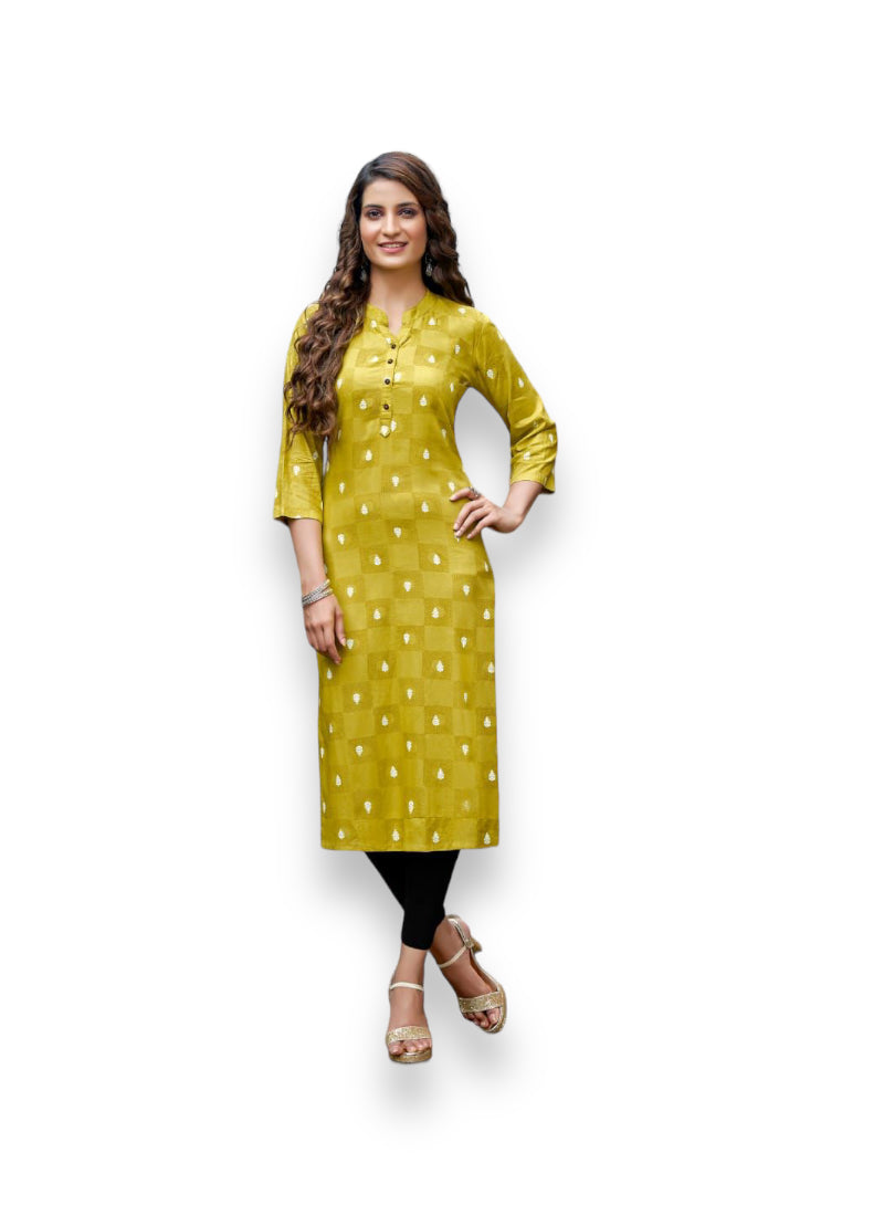 Zoori traditional rayon print kurti from Saree Ghor Charlotte, showcasing ethnic wear for women with vibrant patterns and classic style.