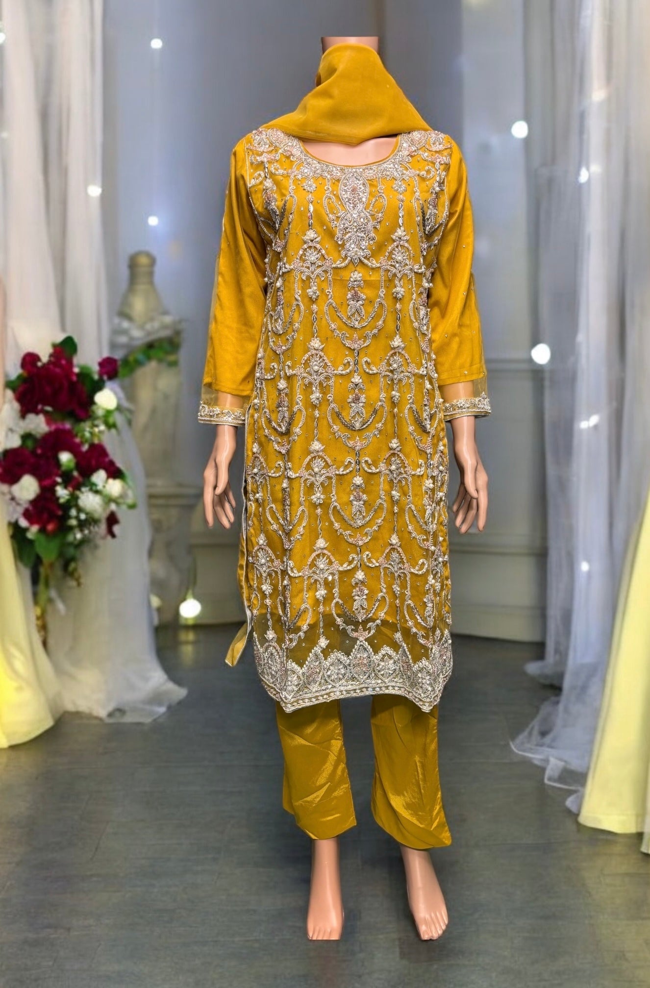 Elegant designer handwork Salwar Kameez ensemble by Saree Ghor Charlotte, traditional ethnic wear for women with intricate embroidery.