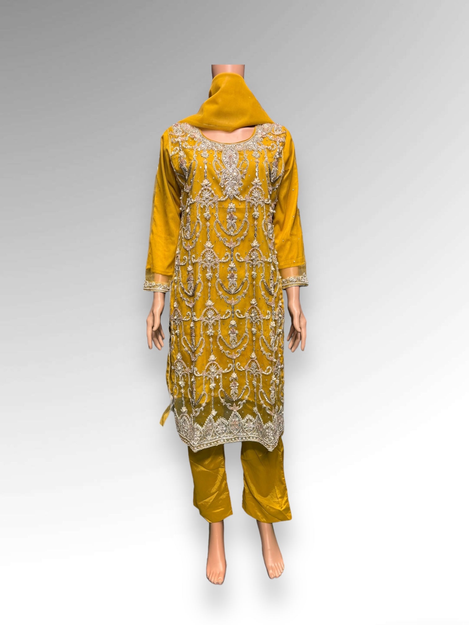 Elegant designer handwork Salwar Kameez ensemble by Saree Ghor Charlotte, traditional ethnic wear for women with intricate embroidery.