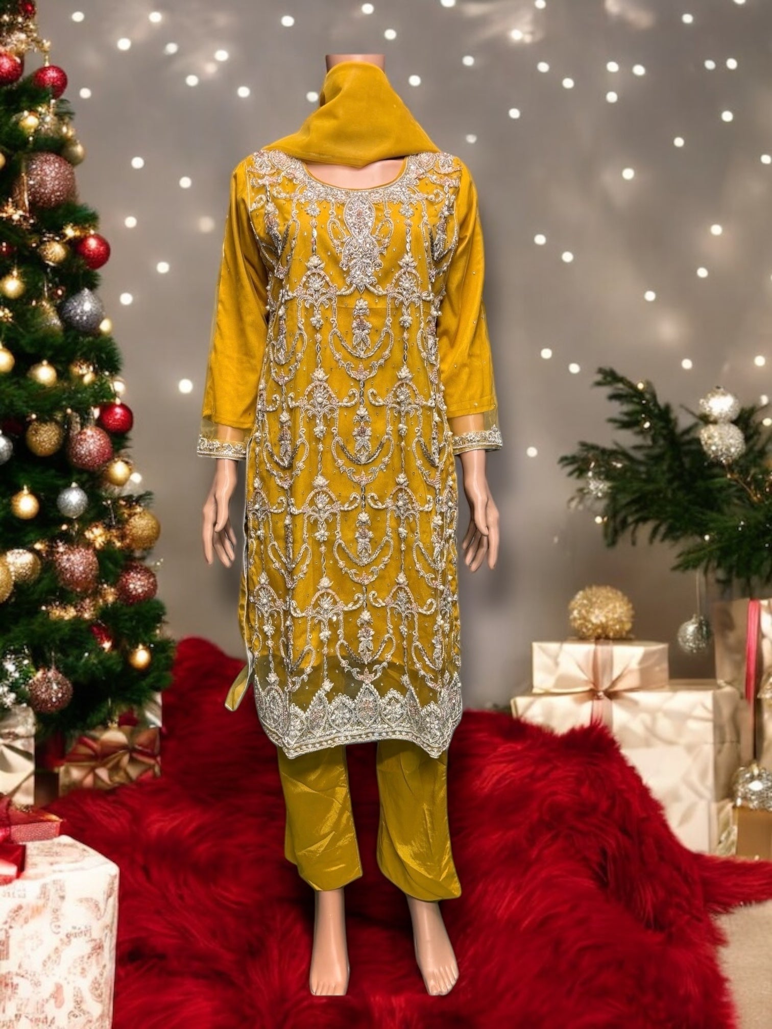Designer Saree Ghor Charlotte Salwar Kameez ensemble with intricate handwork, traditional ethnic wear for women.