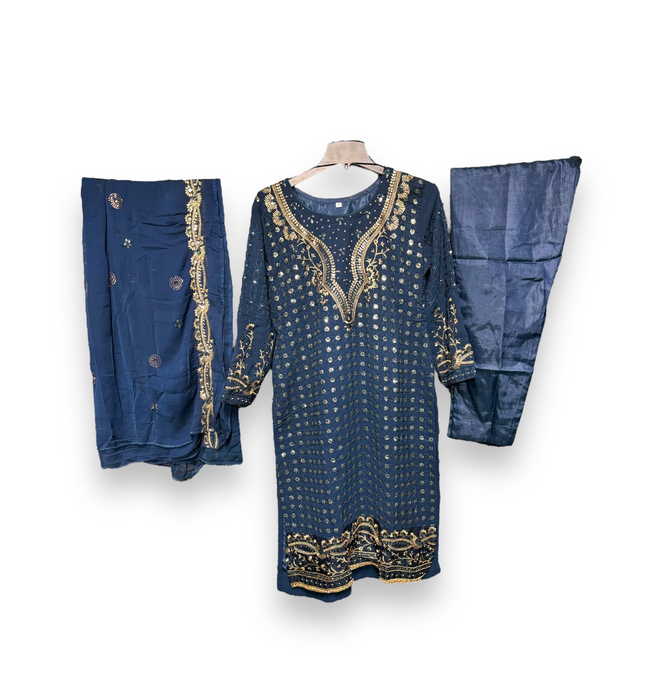 Faux Georgette traditional Salwar Kameez with intricate embroidery work, ethnic wear for women by Saree Ghor Charlotte.