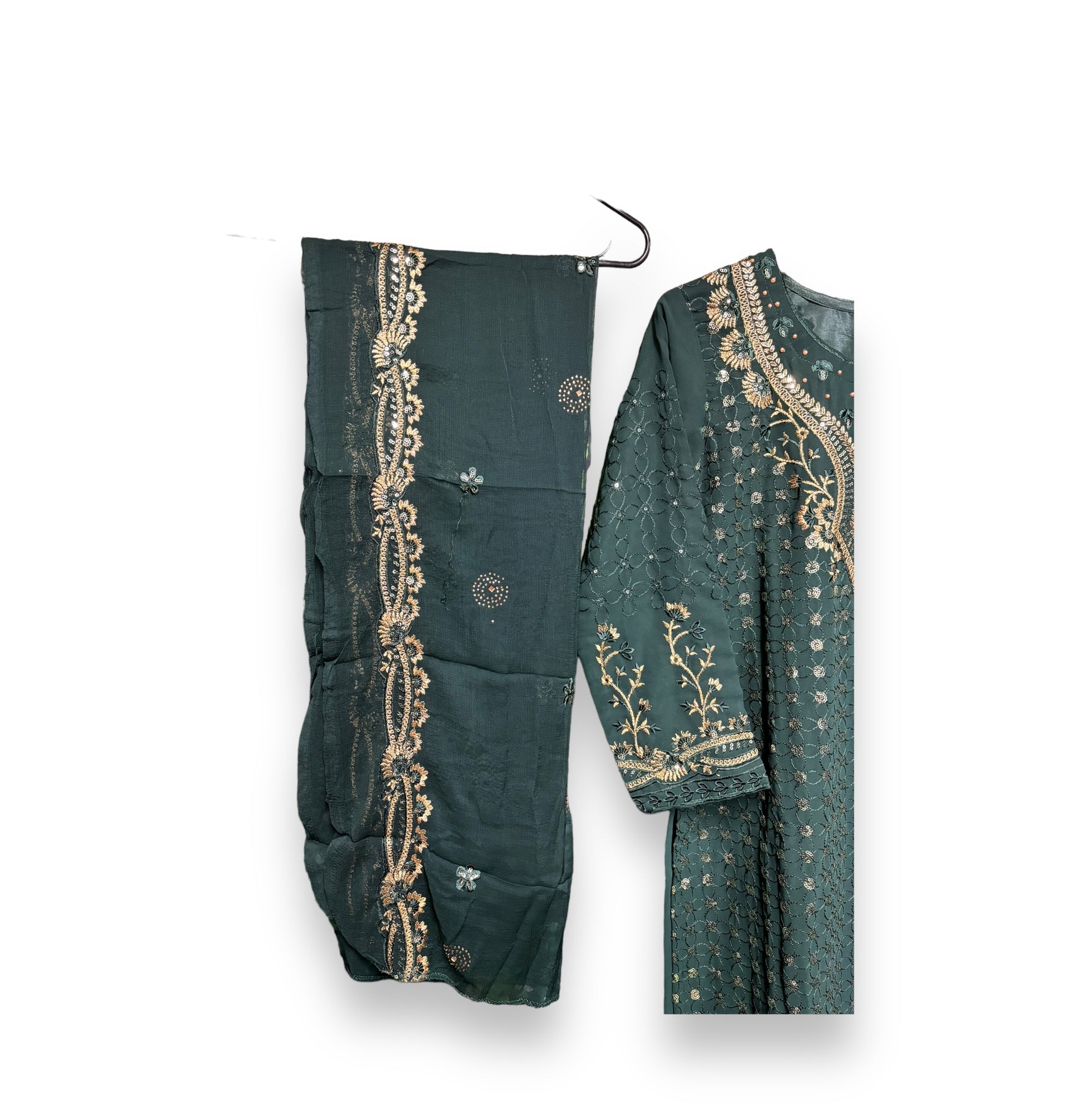Faux Georgette traditional Salwar Kameez with intricate embroidery, cultural wear for women, by Saree Ghor Charlotte.