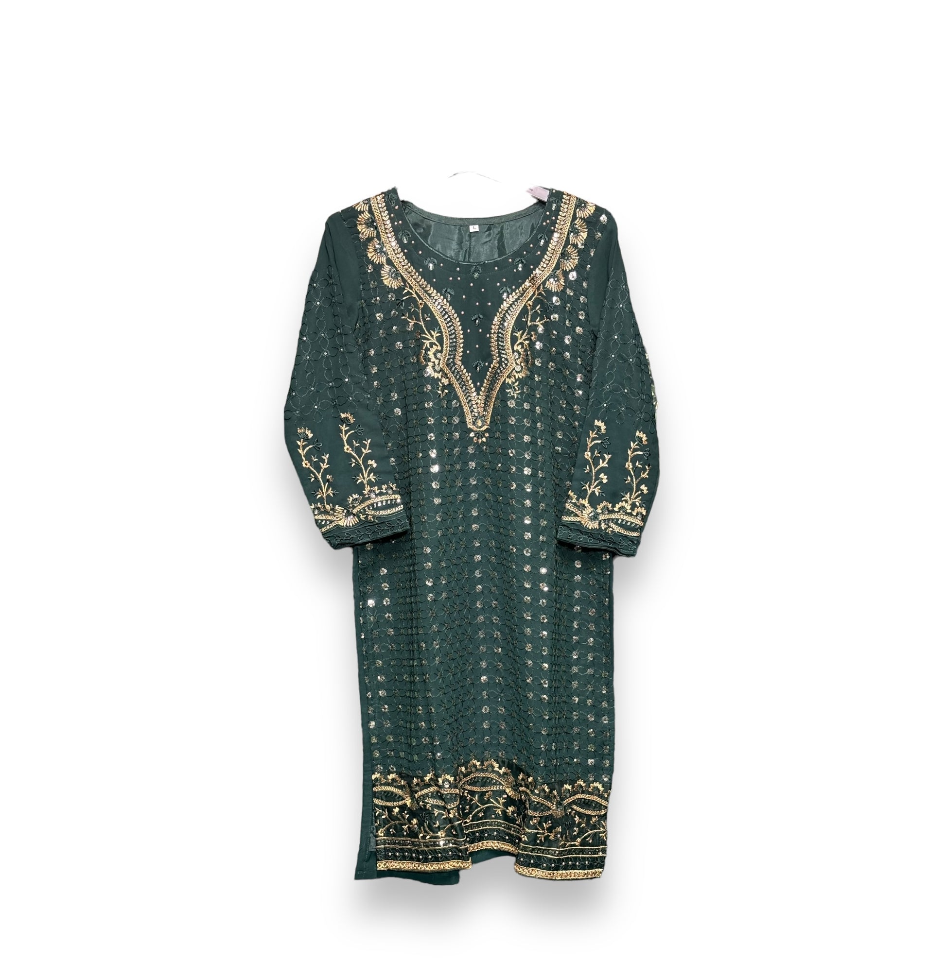 Faux Georgette traditional salwar kameez with intricate embroidery work, cultural ethnic wear for women by Saree Ghor Charlotte.