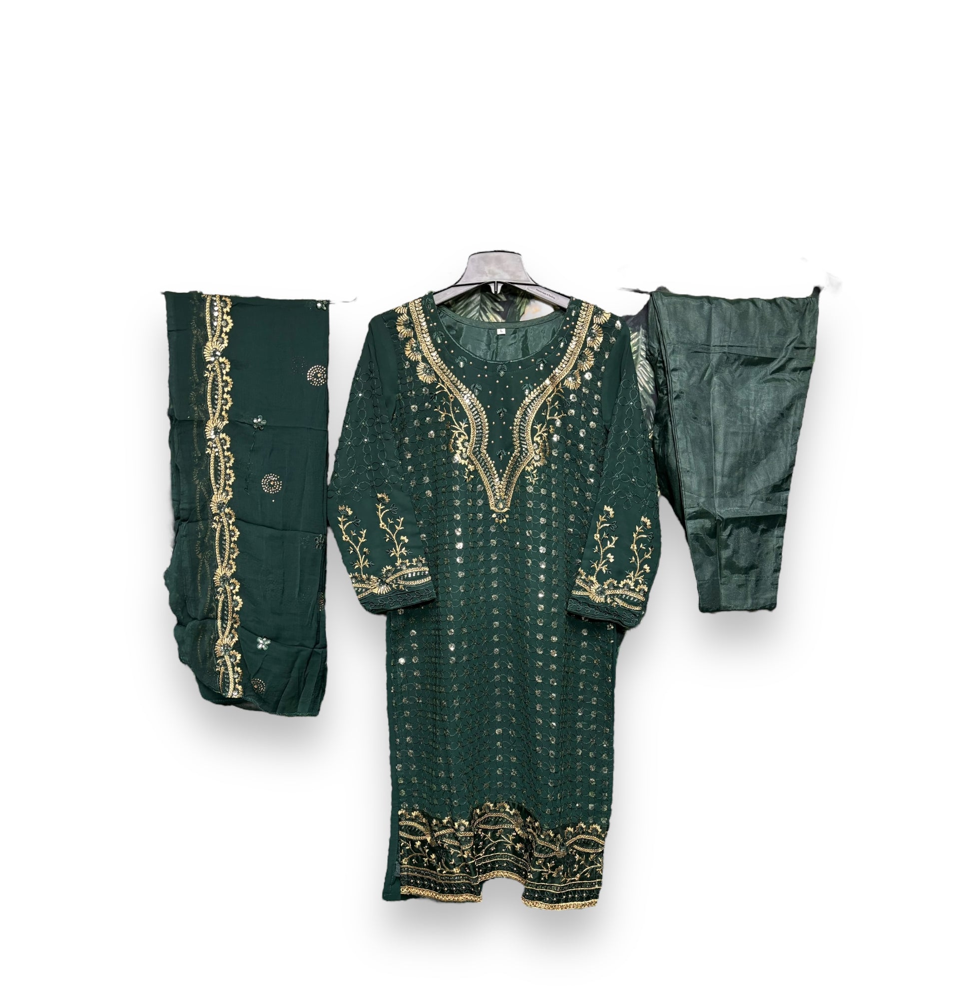 Faux Georgette traditional Salwar Kameez with intricate embroidery work, cultural wear for women by Saree Ghor Charlotte.