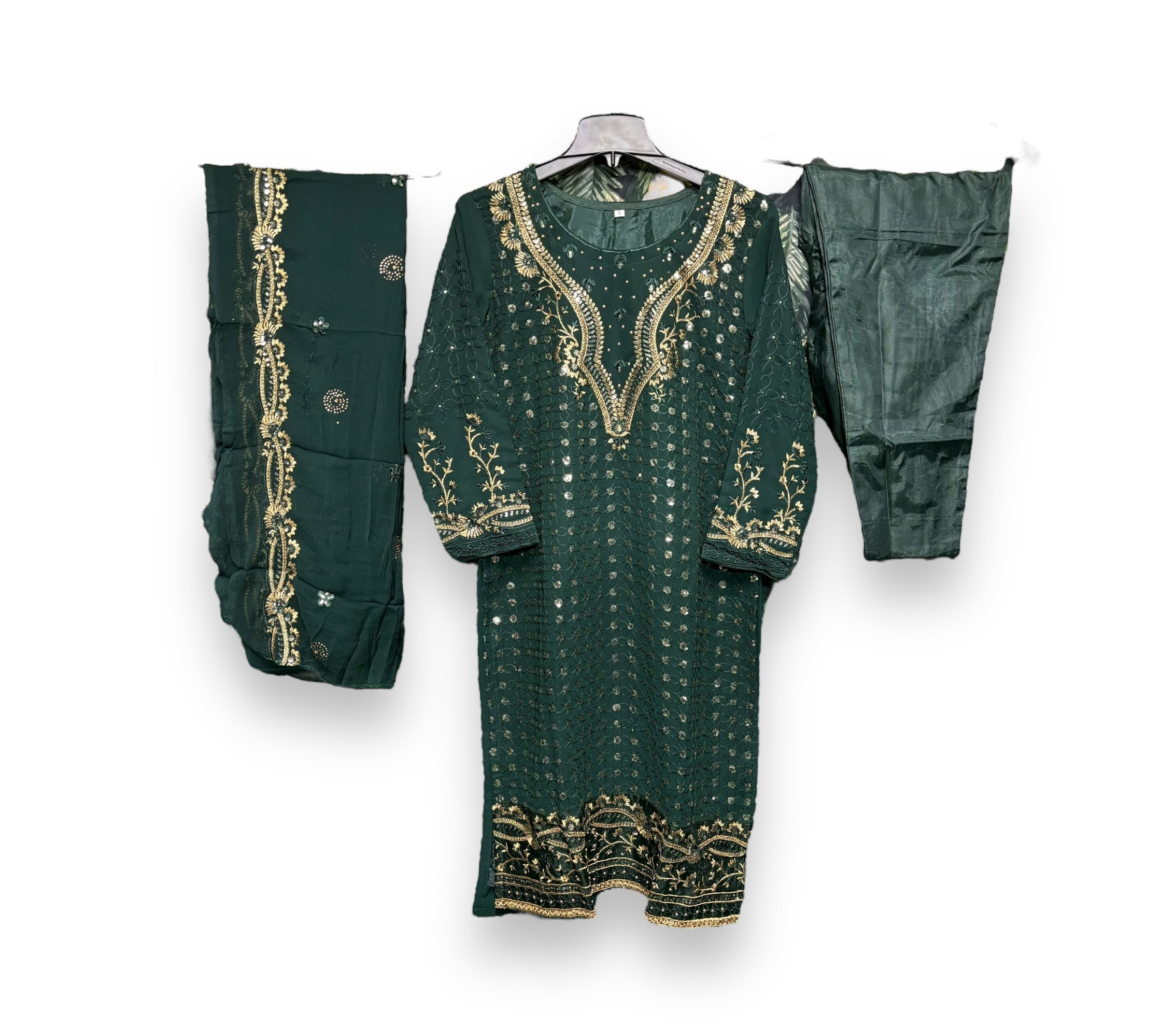 Faux georgette traditional salwar kameez suit with intricate embroidery work, cultural ethnic wear for women by Saree Ghor Charlotte