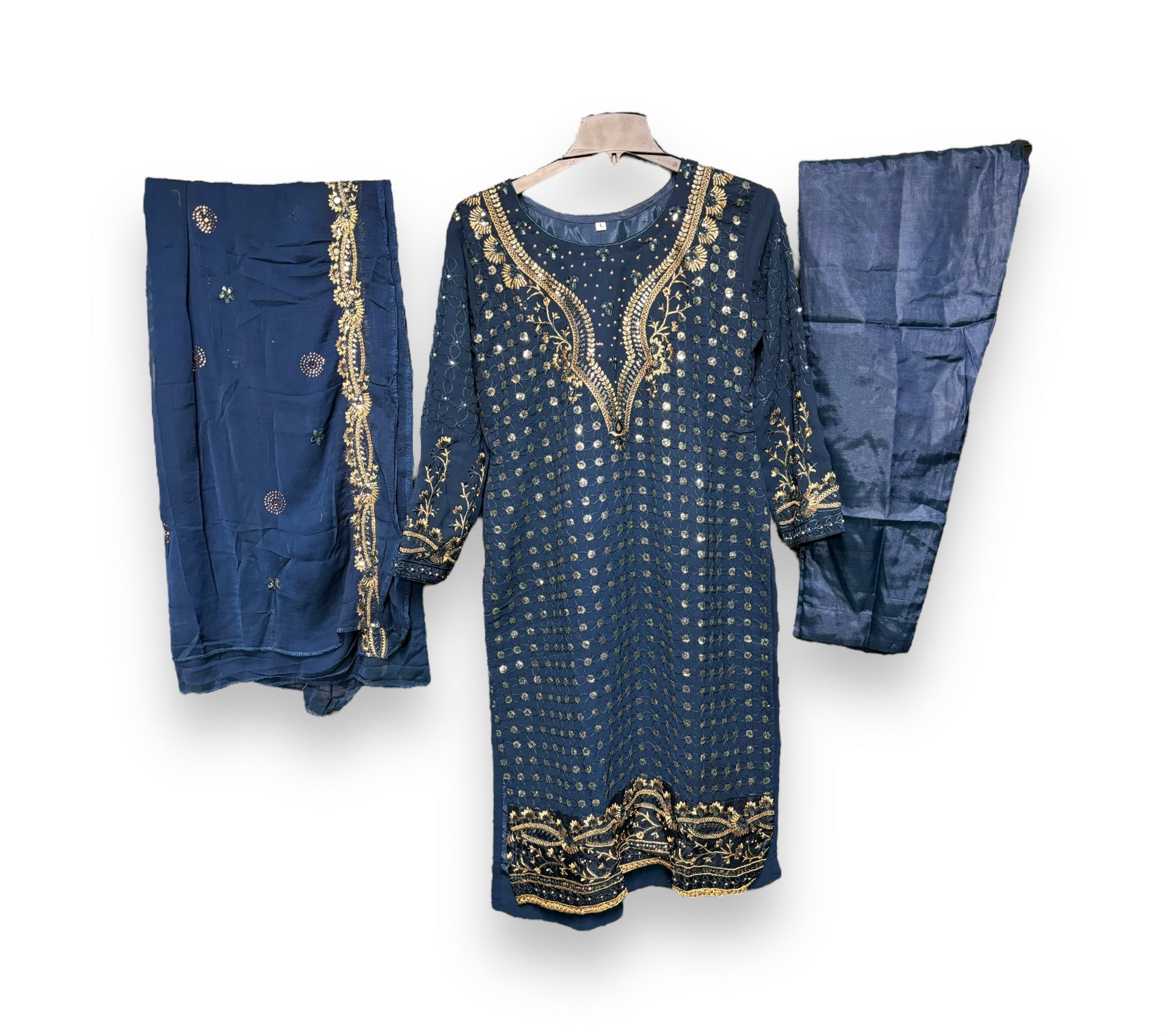 Faux Georgette traditional Salwar Kameez with intricate embroidery, cultural ethnic wear for women by Saree Ghor Charlotte.