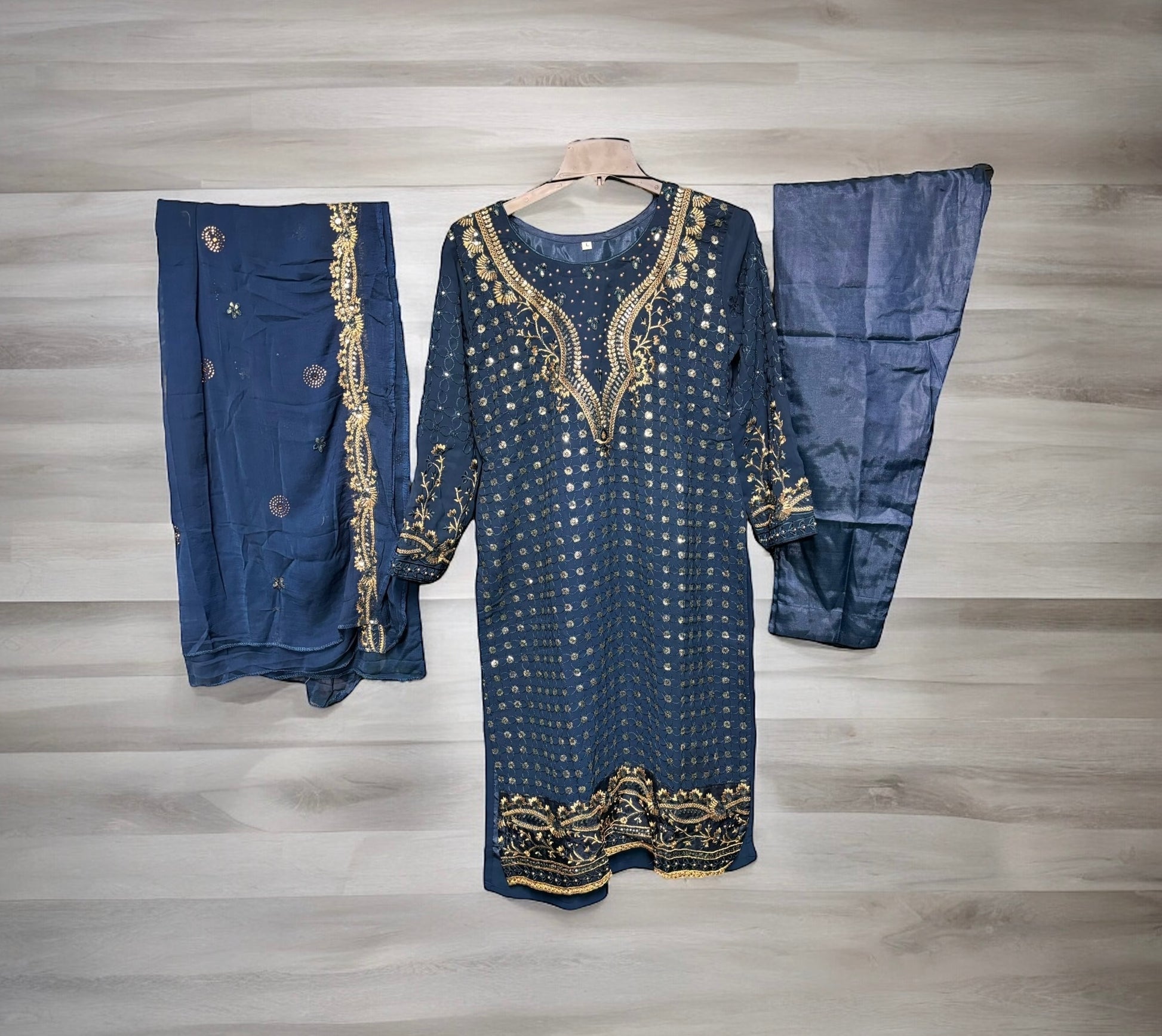 Faux Georgette traditional Salwar Kameez with intricate embroidery work, cultural ethnic wear for women by Saree Ghor Charlotte
