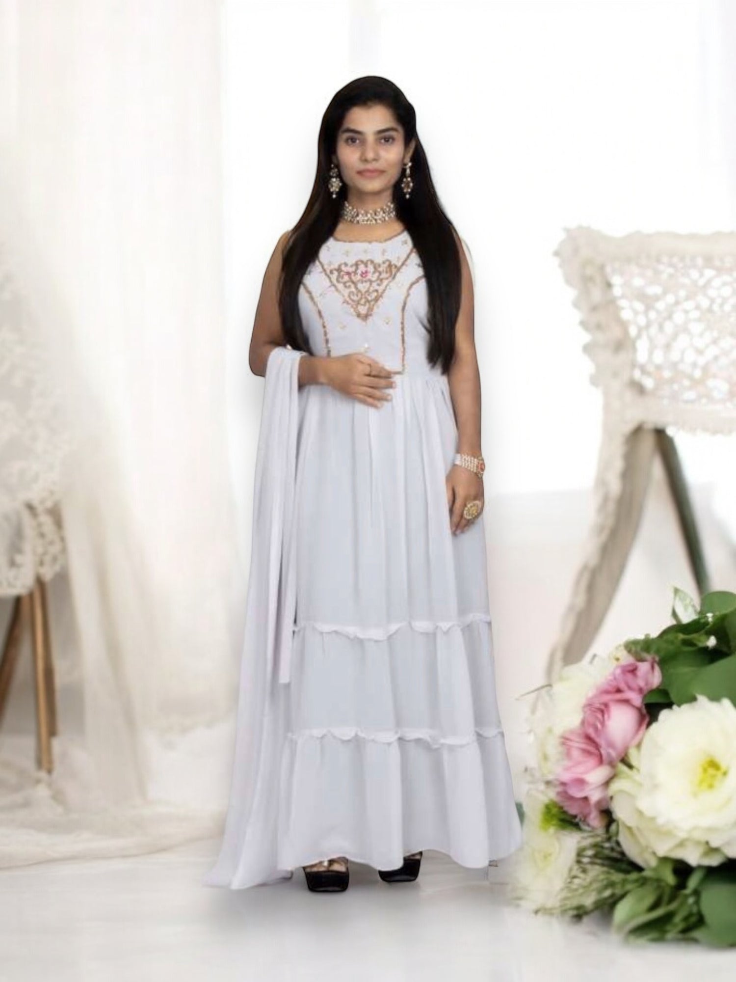 Great Value: Georgette Stone Work Long Gown - Elegant and Affordable-04 - Saree Ghor Charlotte