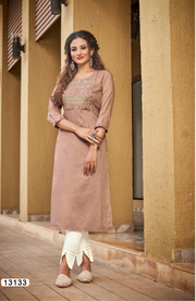 Kivi Liza traditional designer rayon kurti with embroidery work, cultural women's salwar kameez by Saree Ghor Charlotte.